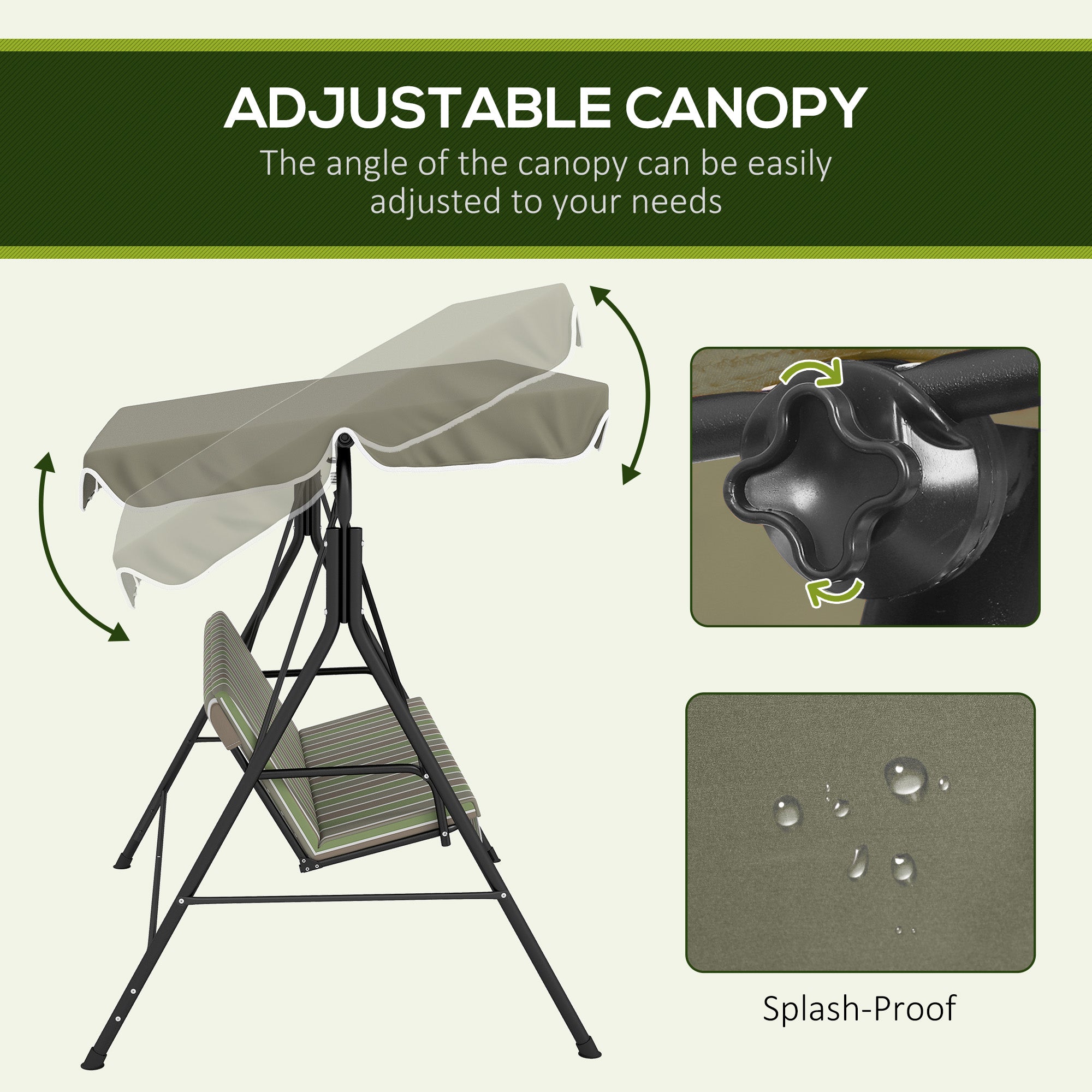 3-Seat Outdoor Patio Swing Chair Canopy with Removable Cushion
