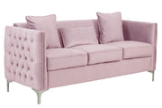 Bayberry 73"W Pink Velvet Sofa with 3 Pillows