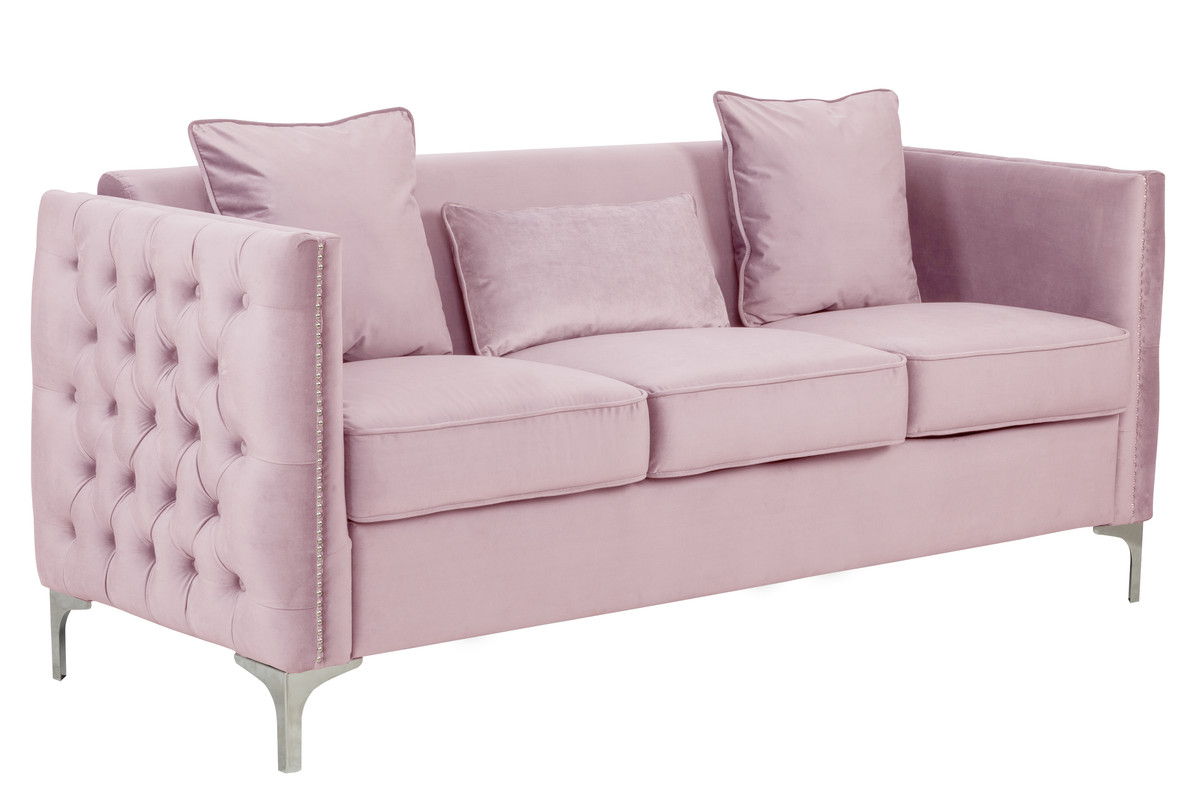 Bayberry Pink Velvet Sofa Loveseat Living Room Set