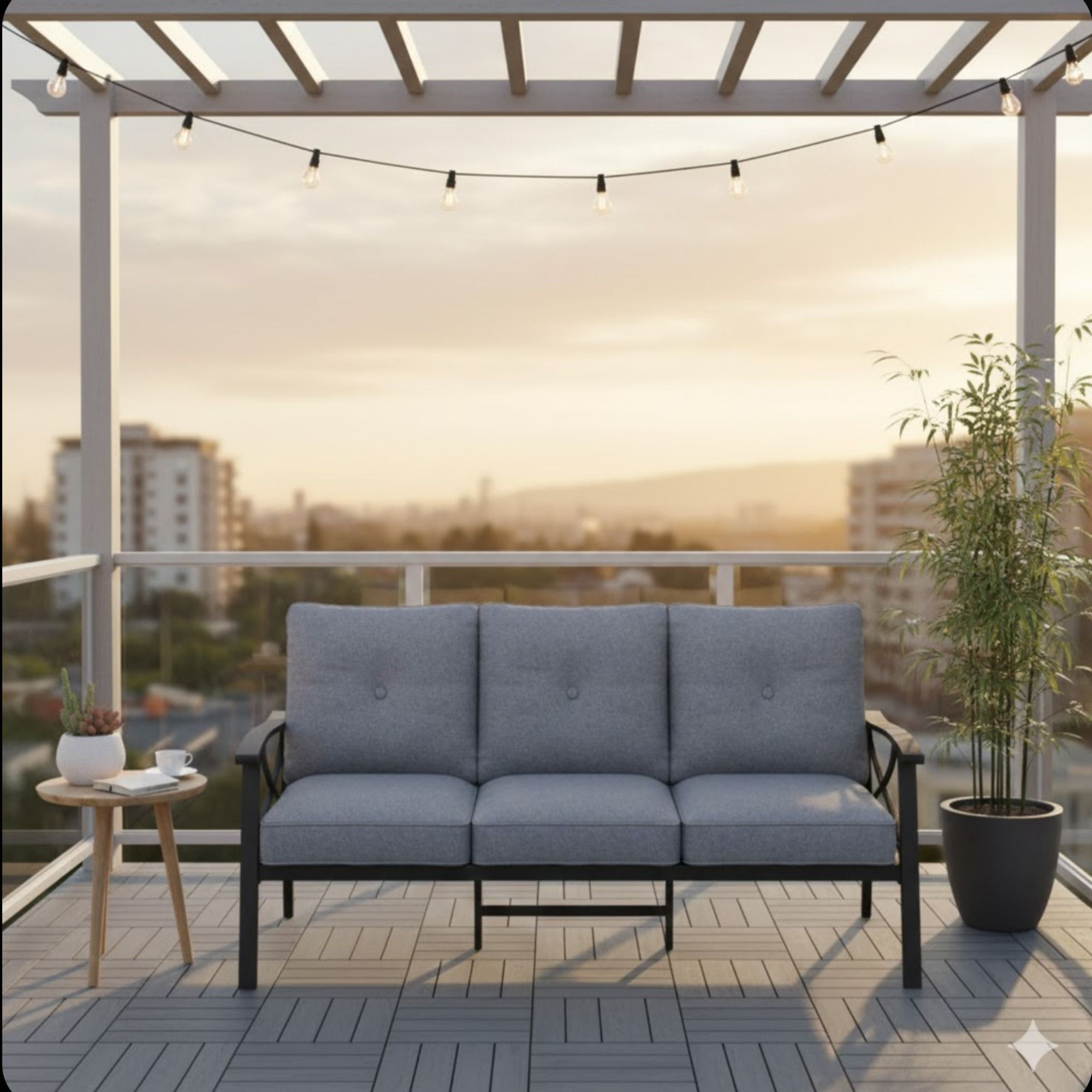 All-Weather 3 Seat Patio Sofa With Cushions