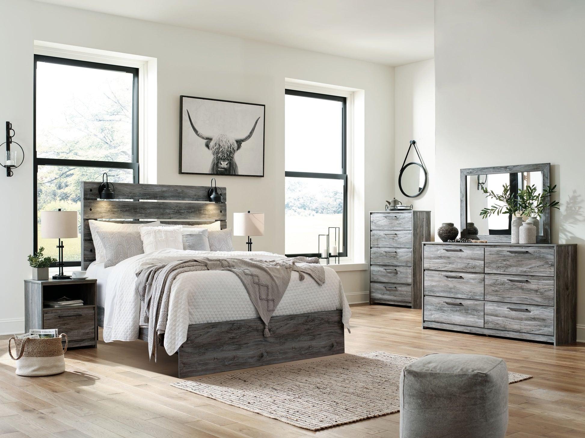 Signature Design by Ashley® Baystorm - Gray - Dresser, Dark Gray Mirror | Meri Furniture