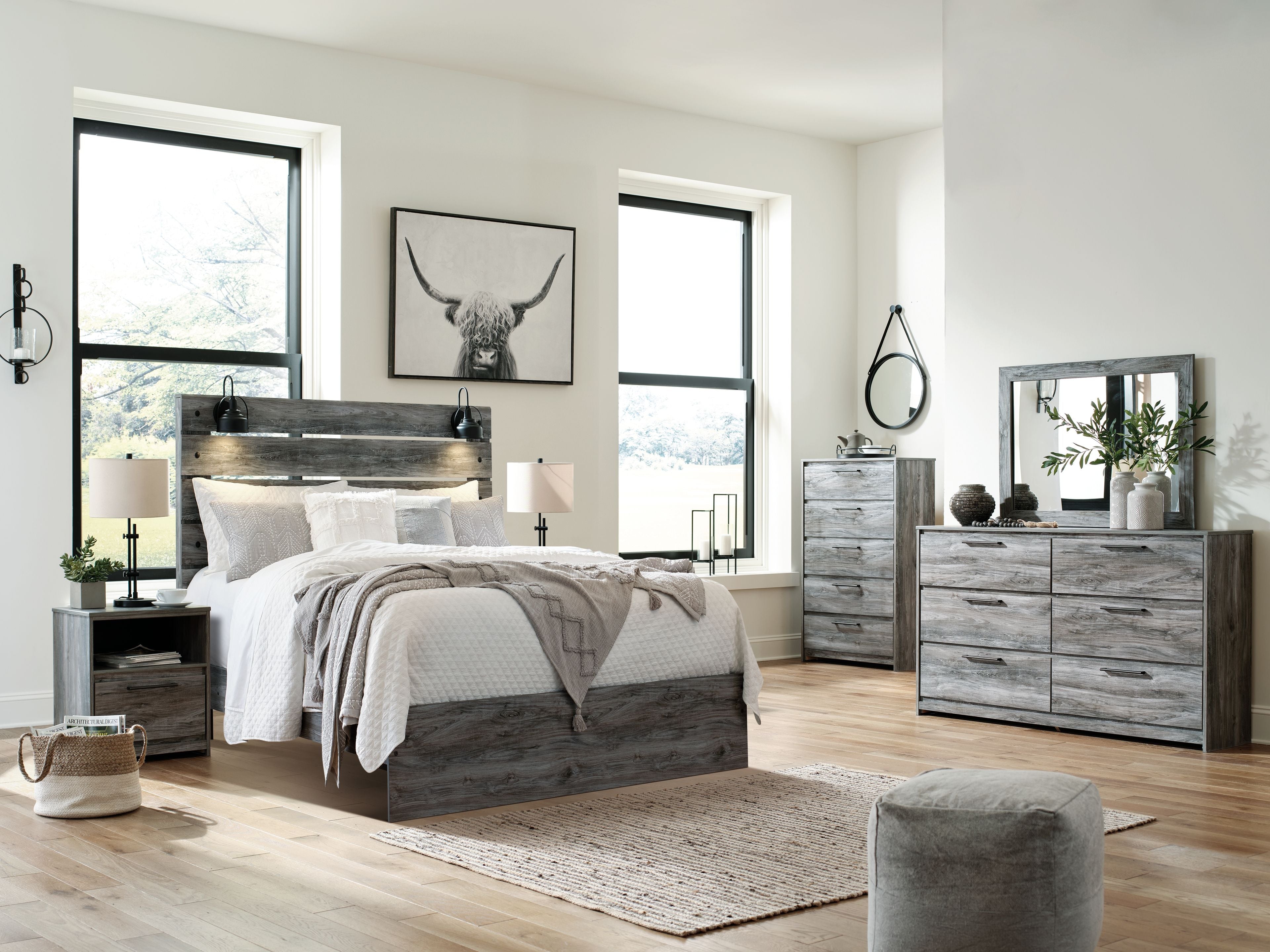 Signature Design by Ashley® Baystorm - Dresser, Mirror, Panel Bed Set | Meri Furniture