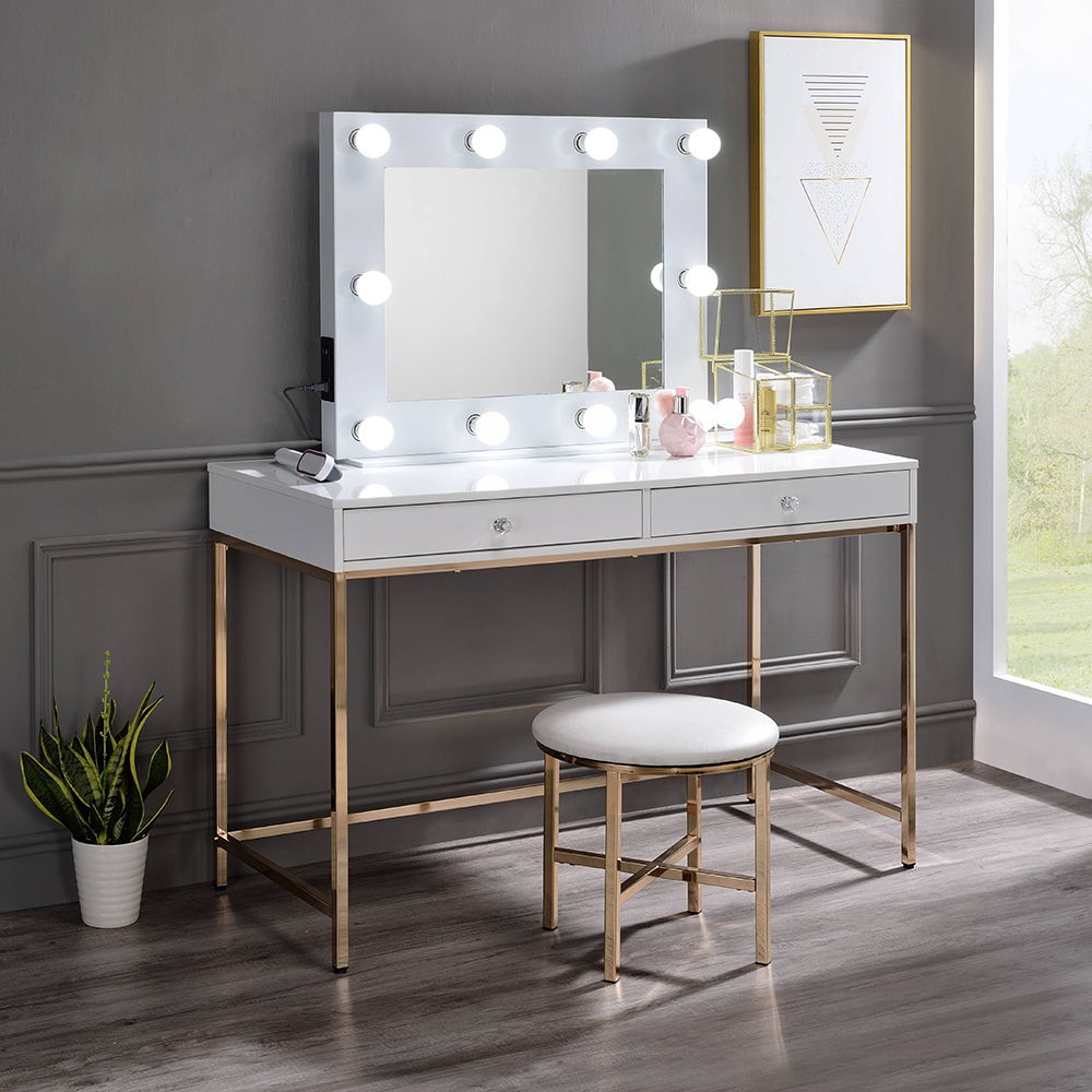 Ottey - Vanity Desk Same 92540) - White High Gloss & Gold