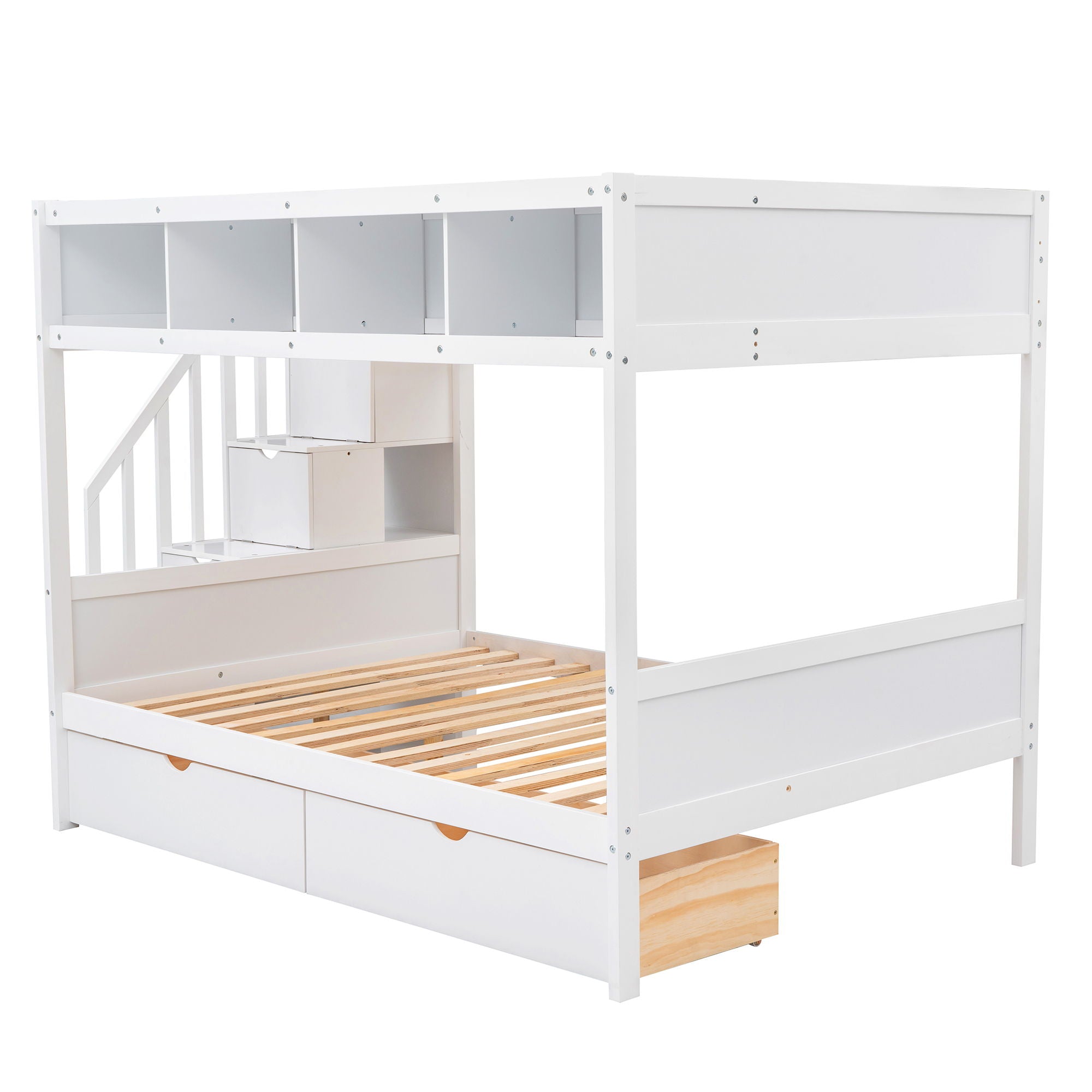 Bunk Bed With Shelfs, Storage Staircase And 2 Drawers