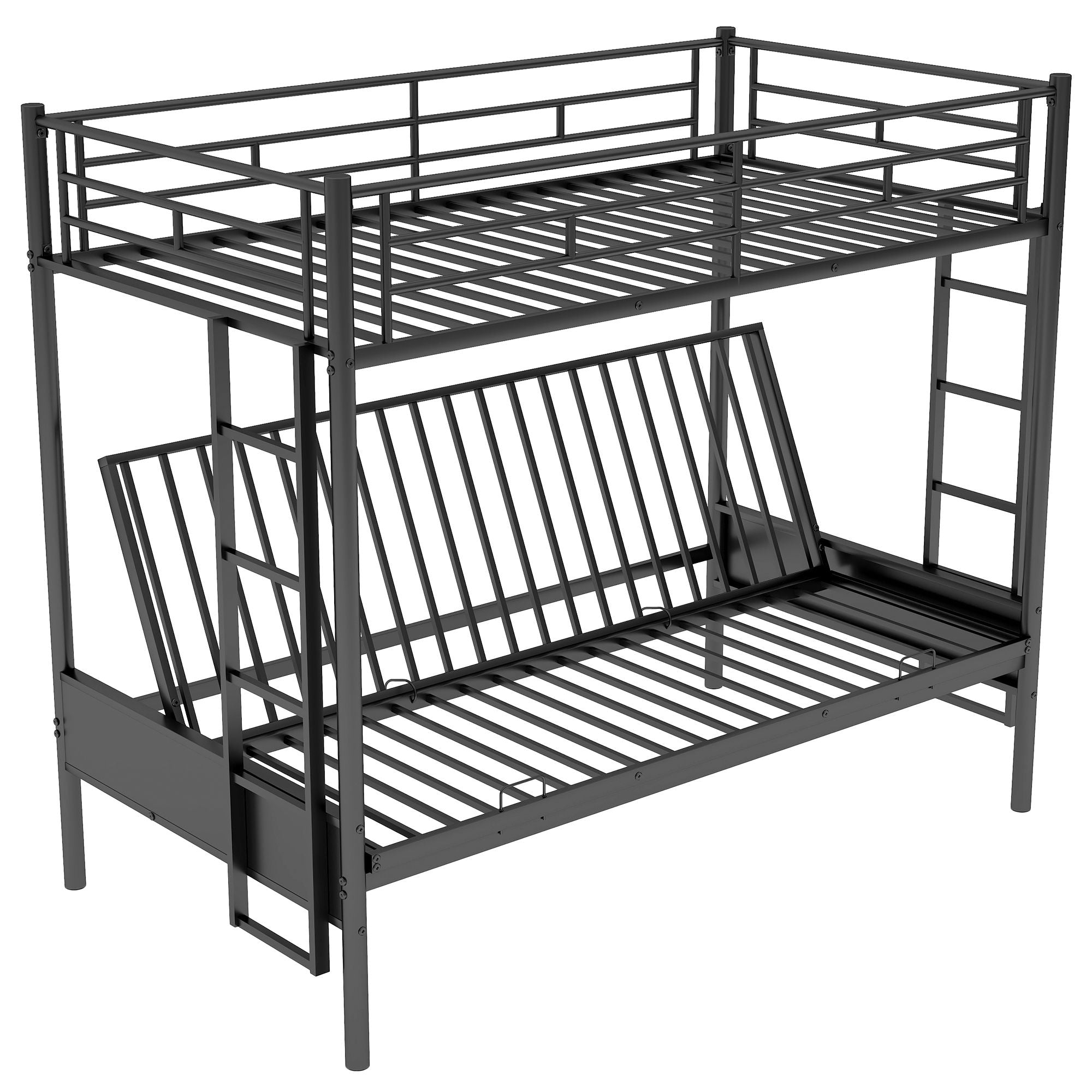 Twin Over Full Bunk Bed, Multi Function - Black