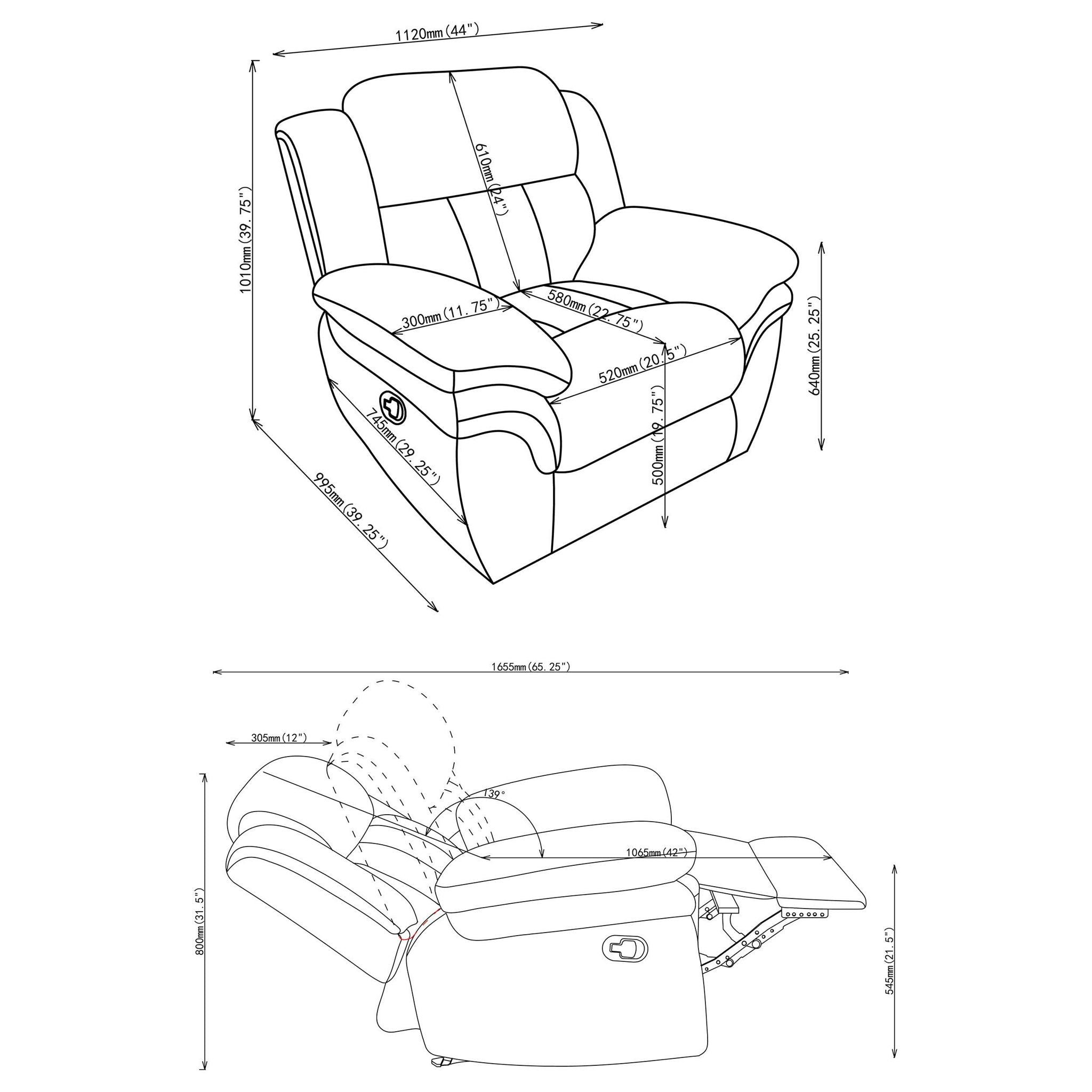 Bahrain Upholstered Glider Recliner Charcoal