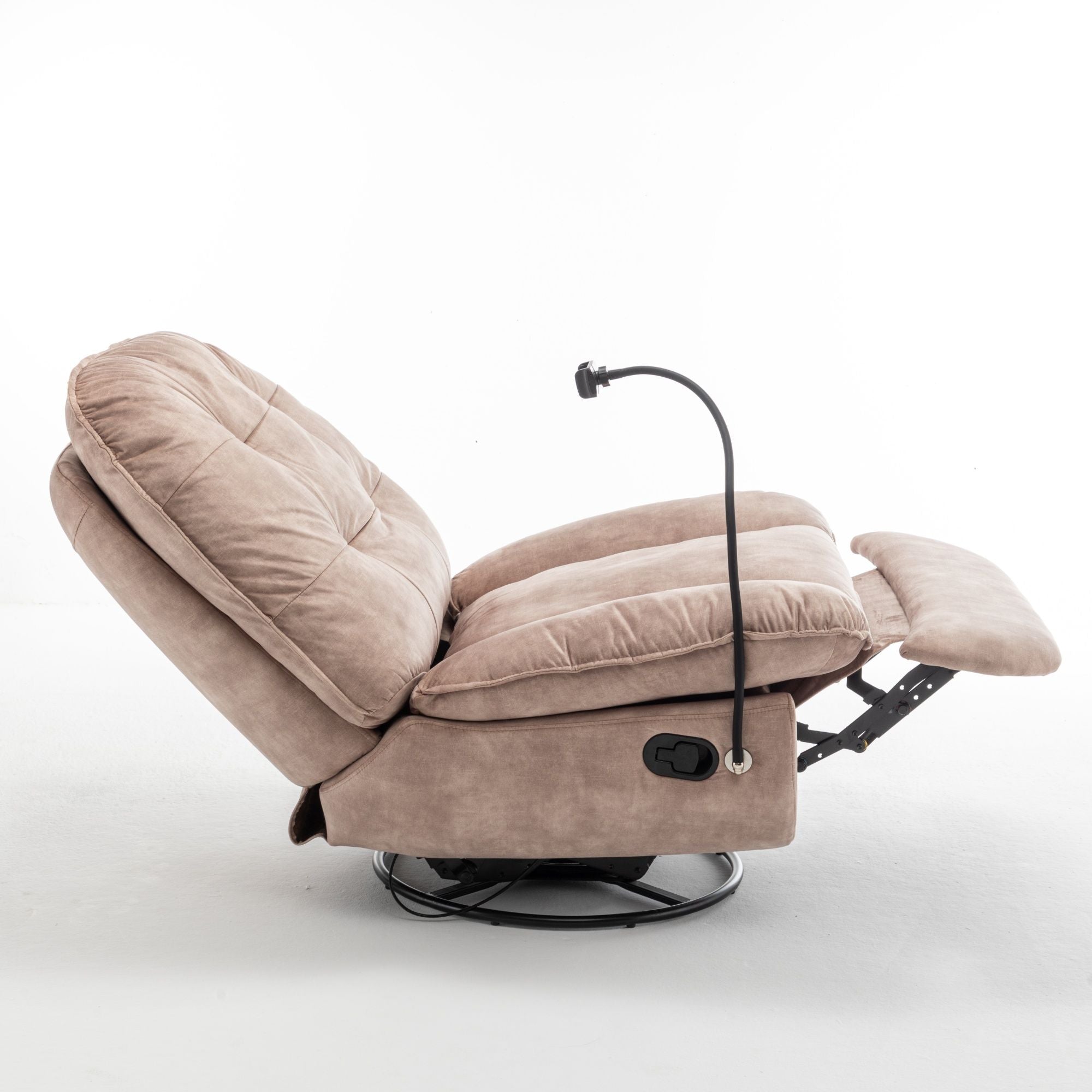 Modern Swivel Gliding Recliner Chair With Rocking Function And Phone Holder, Large Comfortable