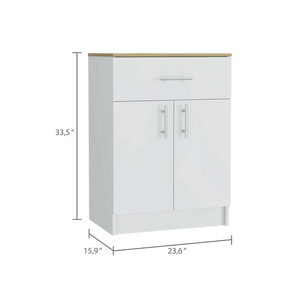 Pantry Organizer Cabinet One Drawer, Two Interior Shelves, Two Doors - White / Light Oak