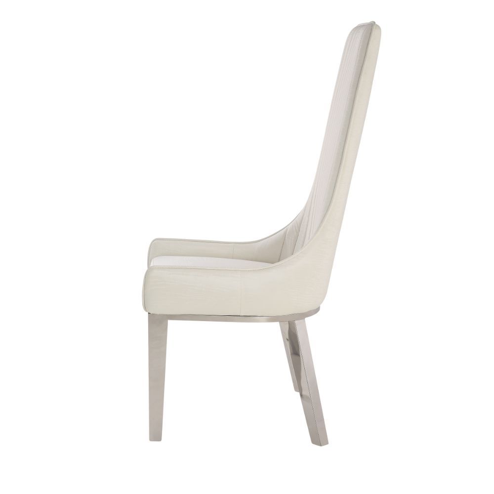 Dining Chair (High Back) • Stationary Seat: Standard Dining Height • Padded SEAT & BACK: PU () • Stainless Steel Apron Seat • Padded Backrest (Inside Channeled Pattern) • [sc] • Stainless Steel Square-Tapered Leg • Sloped Low Armrest: Padded