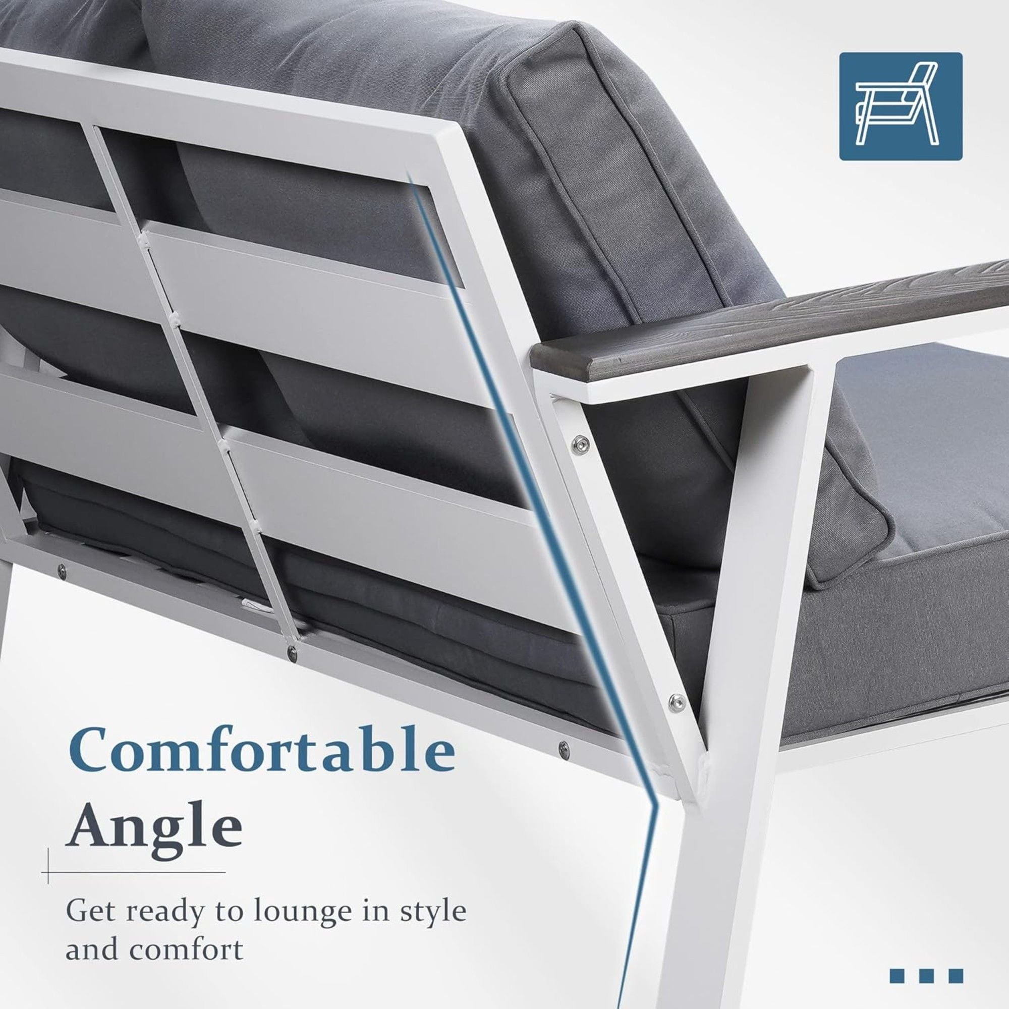 All Weather Patio Loveseat With Armrests & Angled Backrest - White / Gray