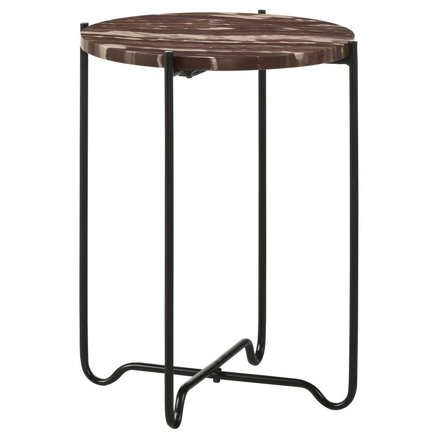Coaster Fine Furniture Latifa - Round Marble Top Accent Side Table - Red And Black | Meri Furniture
