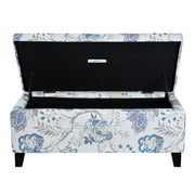 Luxury Storage Ottoman With Floral Patterned Fabric, Soft Close Hinges, Functional Footrest & Seat - Blue Flower / Blue Multi