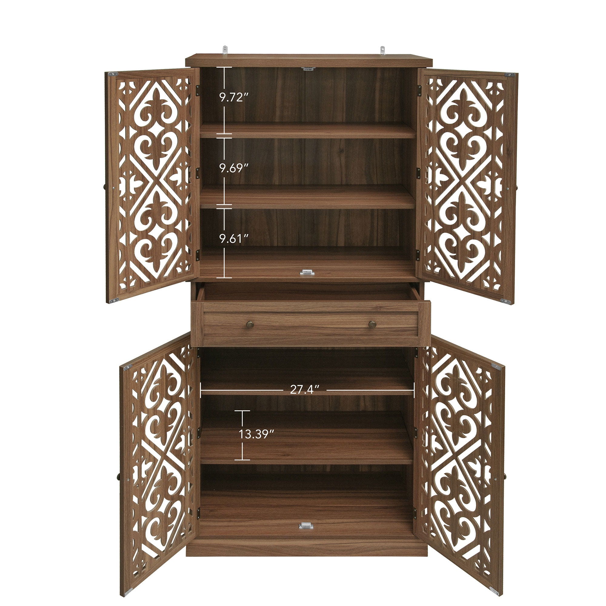 4 Door Cabinet With 1 Drawer, With 4 Adjustable Inner Shelves, Storage Cabinet