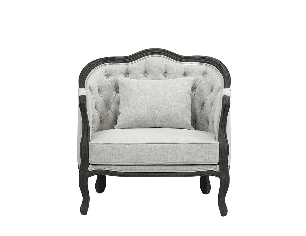 ACME With a nod to vintage French design, the Samael is a modern interpretation of a camel-back sofa is distinguished by its exposed, and beautifully carved, wooden frame that wraps you in comfort. | Meri Furniture