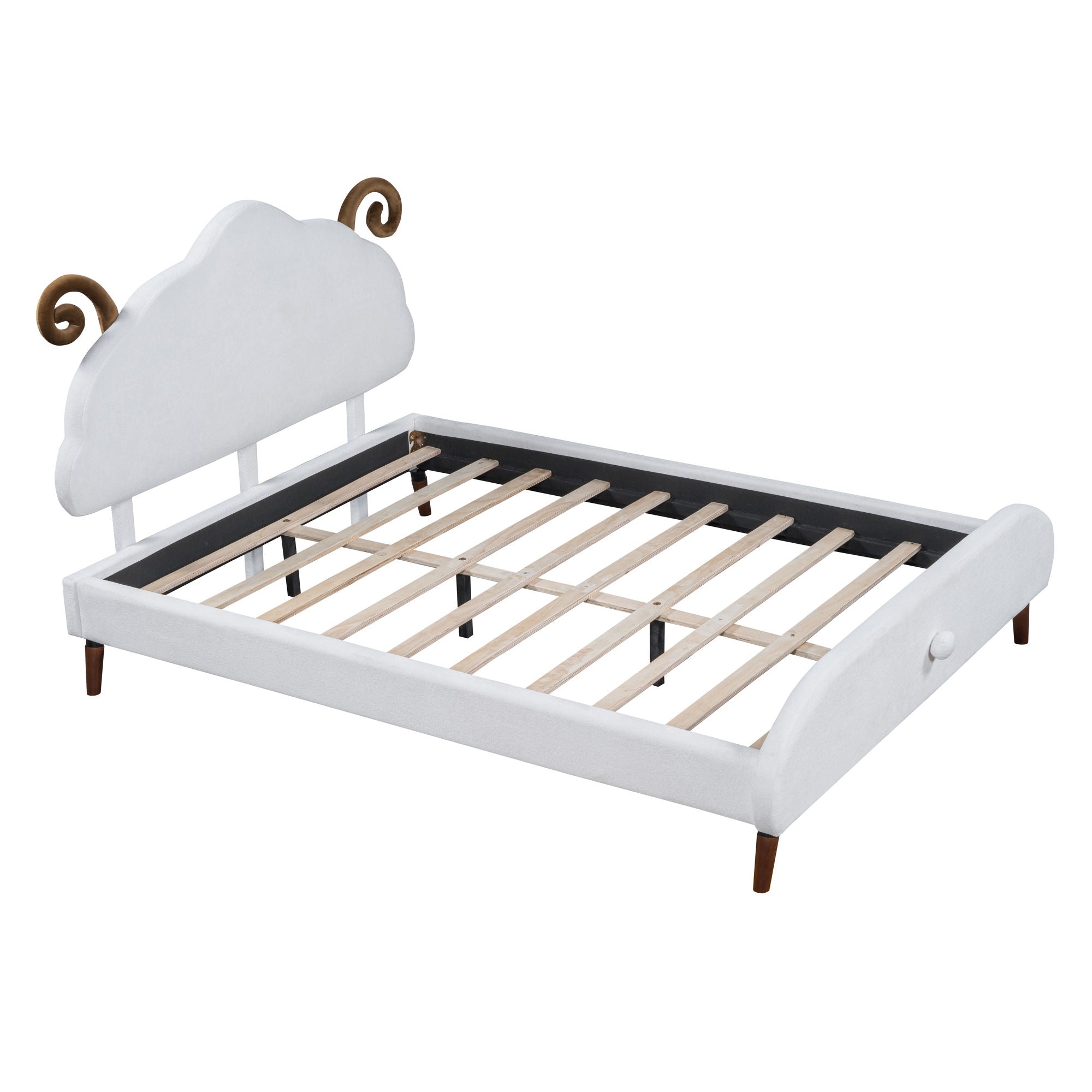 Upholstered Platform Bed With Sheep Shaped Headboard