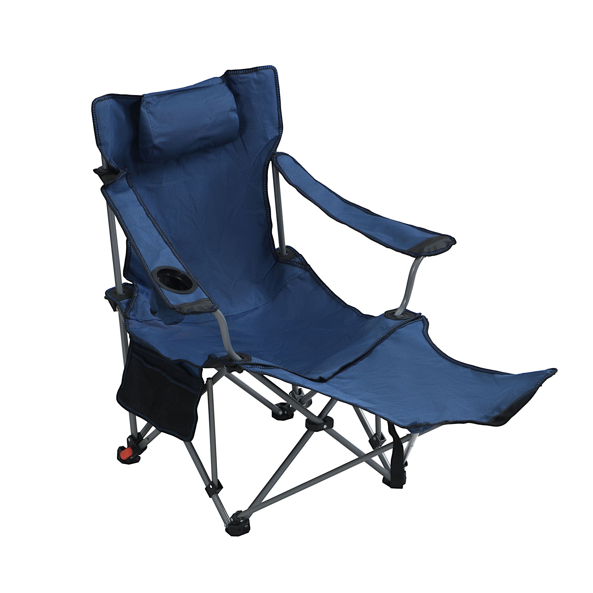 Outdoor Camping Chairs Folding Portable Adjustable Reclining Chair With Side Pockets & Cup Holder - Dark Blue