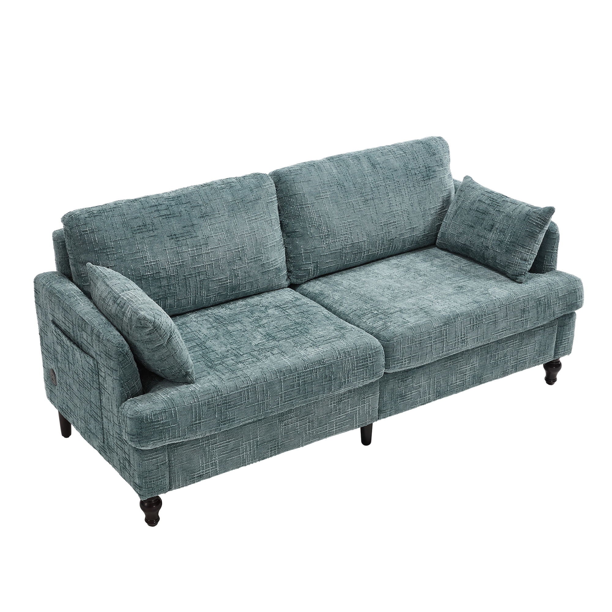 Chenille 2 Seater Sofa With LED Light, USB Charging Port, And Storage Bag