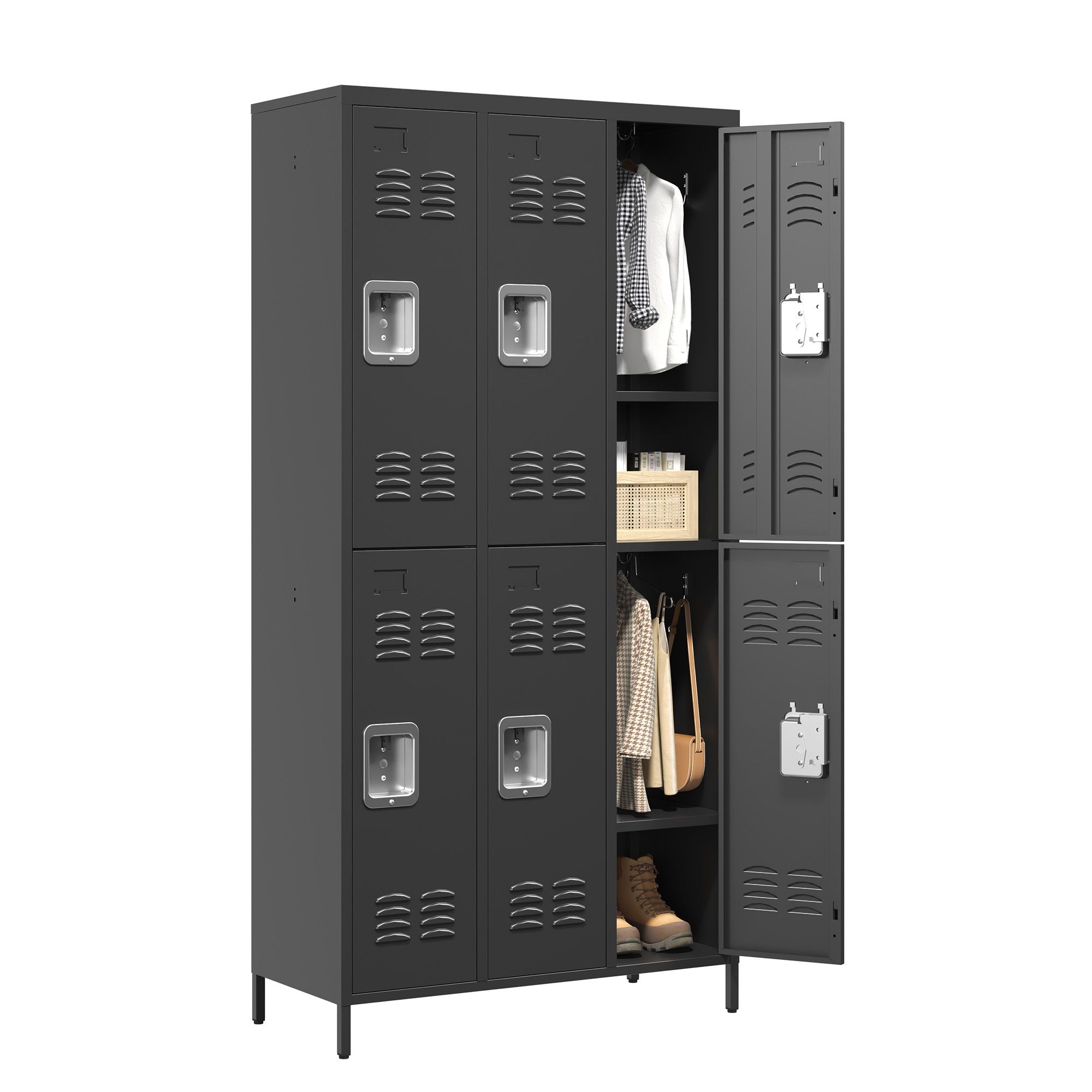 6 Door Lockers With Lock For Secure Storage - Black