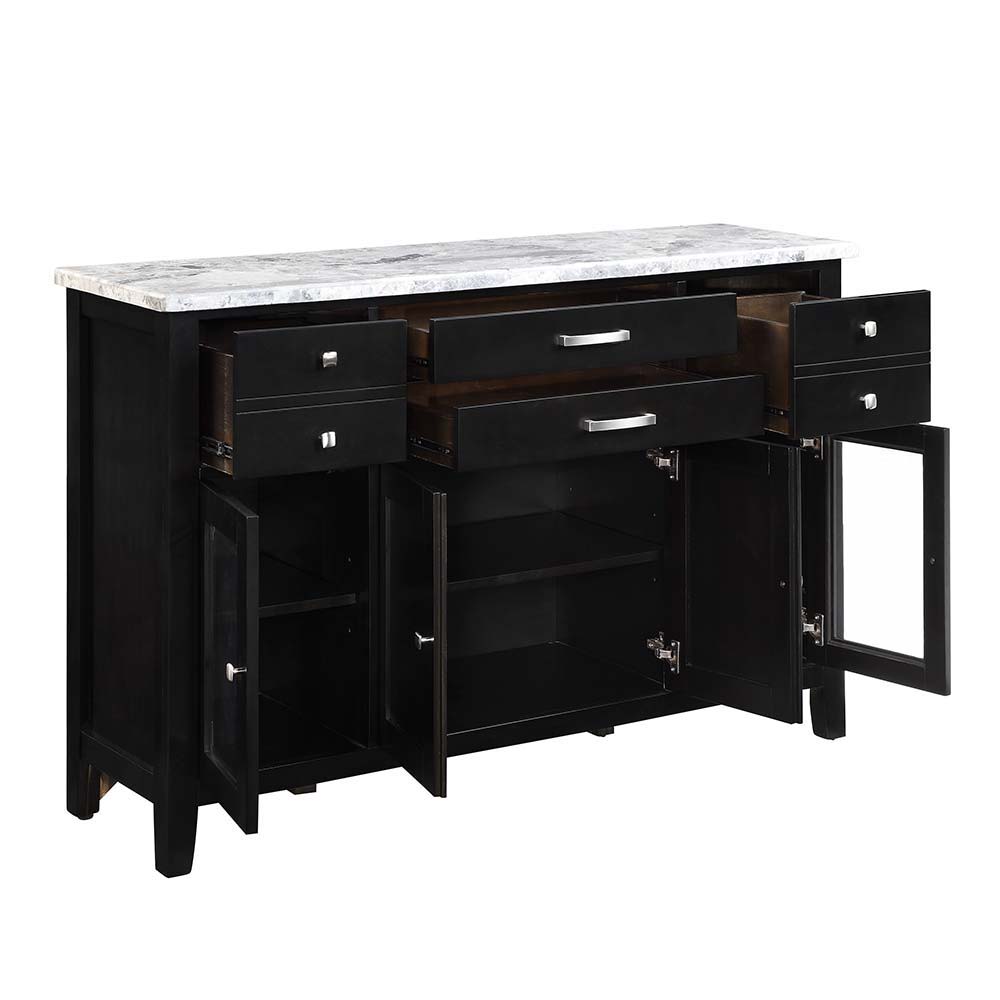 ACME Hussein - Server With Marble Top - Marble & Black Finish | Meri Furniture