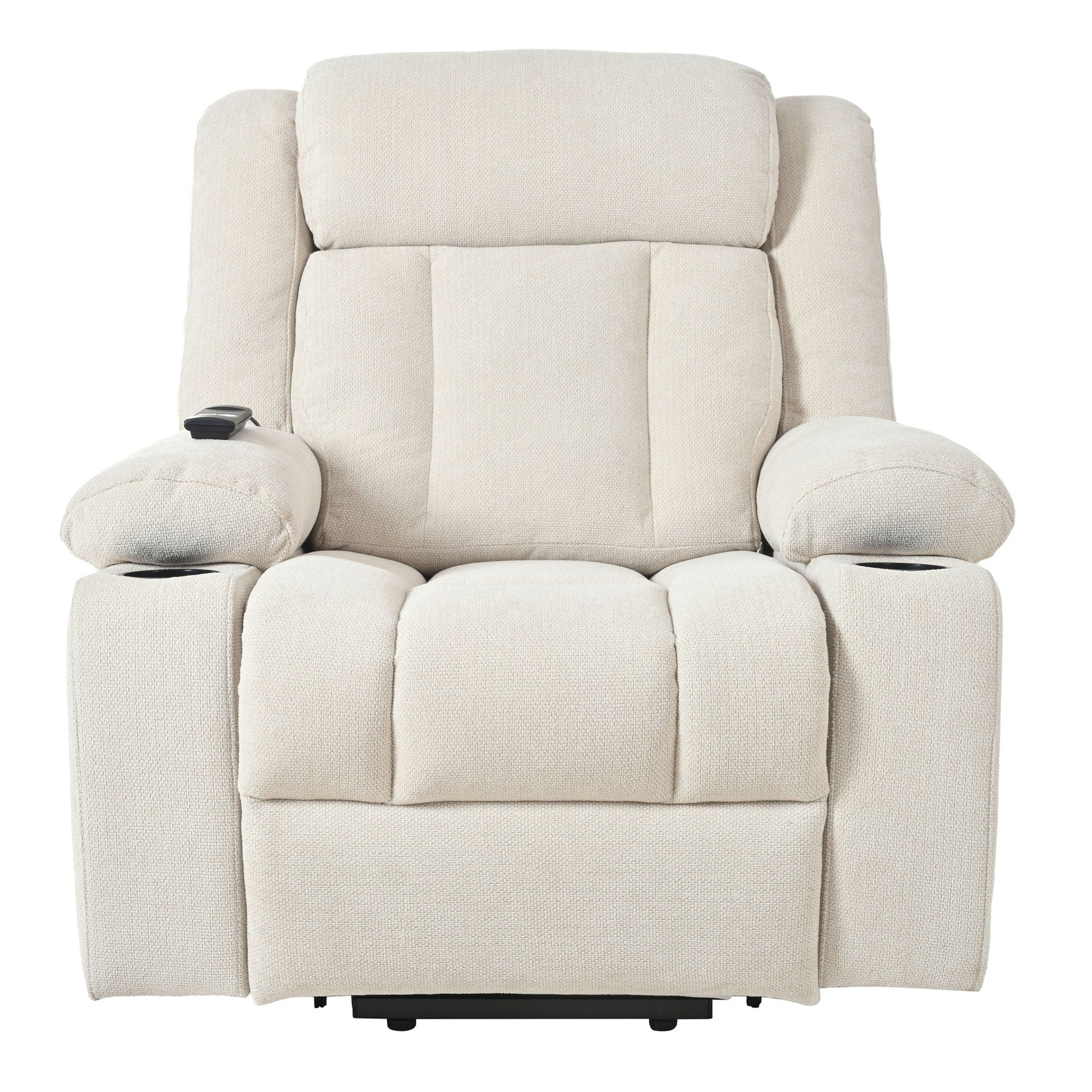 Power Lift Recliner Chair With Extended Footrest, Remote Control, Cup Holders, And Side Pockets