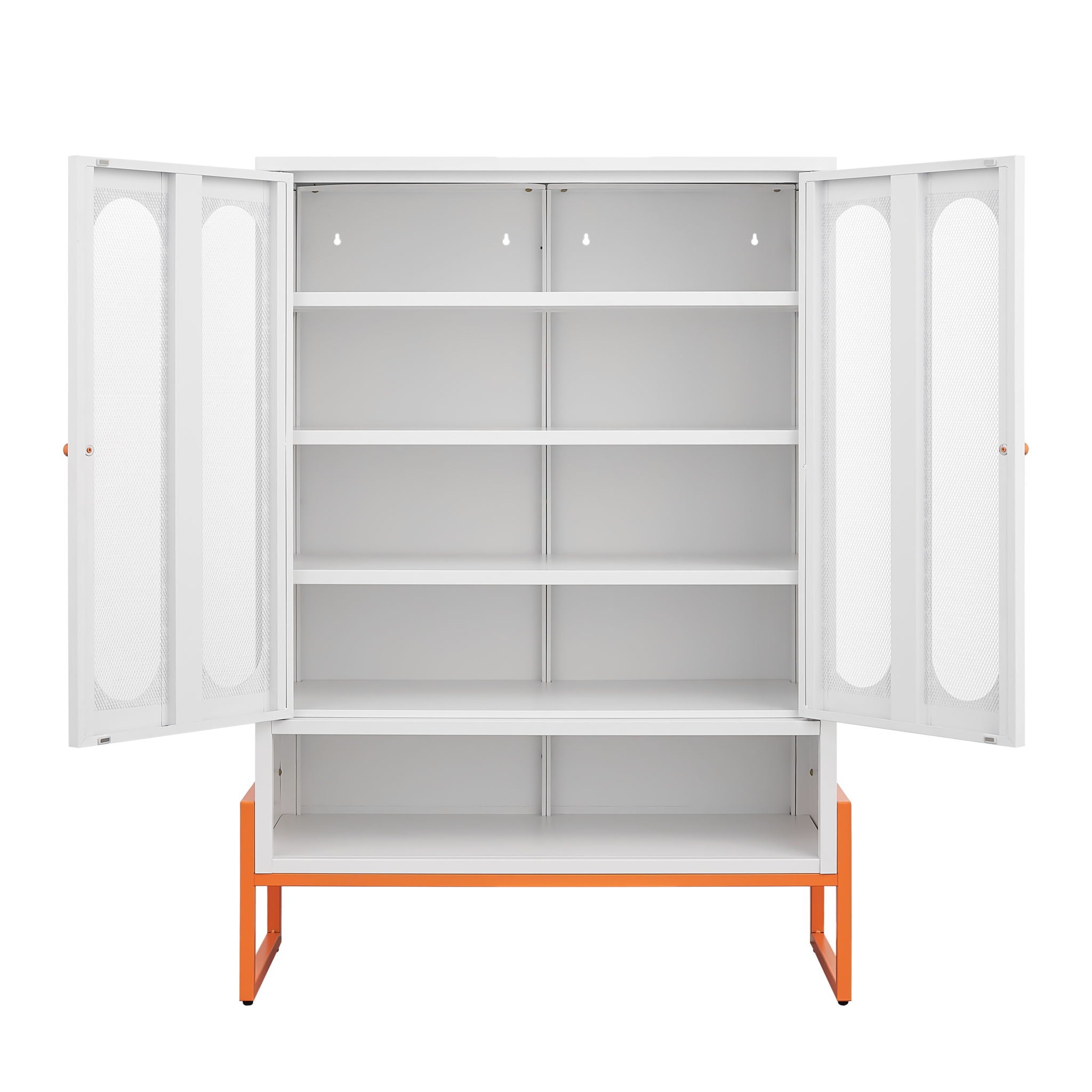 Modern Metal Shoe Cabinet With DoublebSided Mesh Doors And Adjustable Partitions