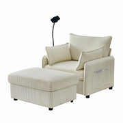 Comfy Corduroy Oversized Chaise Lounge Chair With Ottoman And Storage
