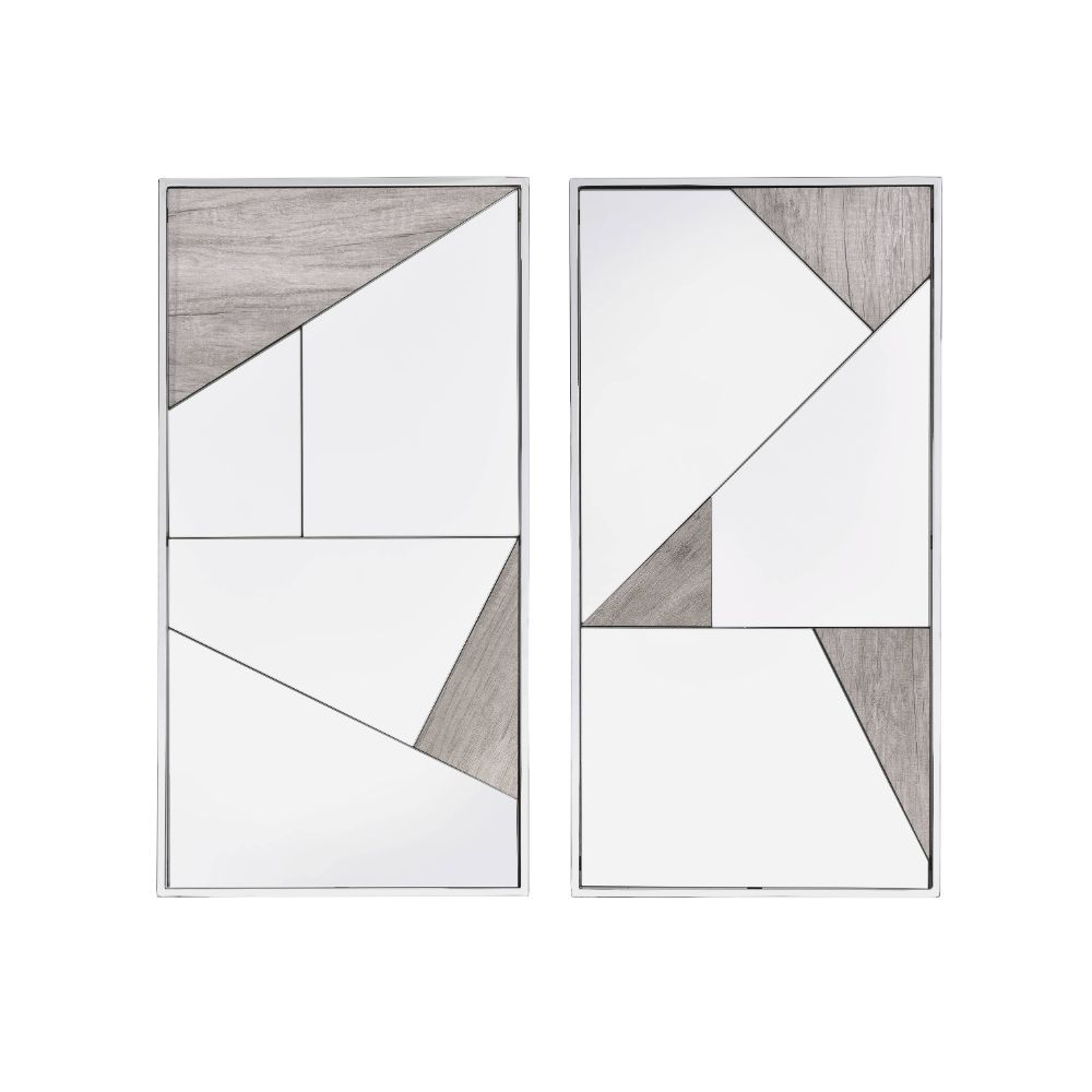 Chafik - Accent Mirror Set of 2) - Mirrored, Natural Oak & Chrome