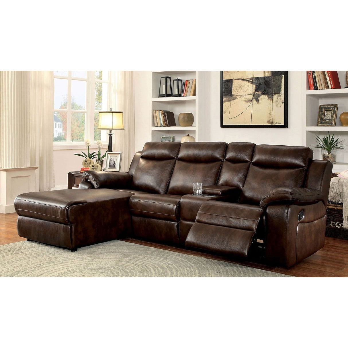 Furniture of America Hardy - Sectional With Console - Brown | Meri Furniture