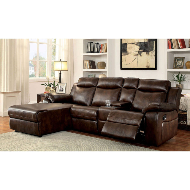 Furniture of America Hardy - Sectional With Console - Brown | Meri Furniture