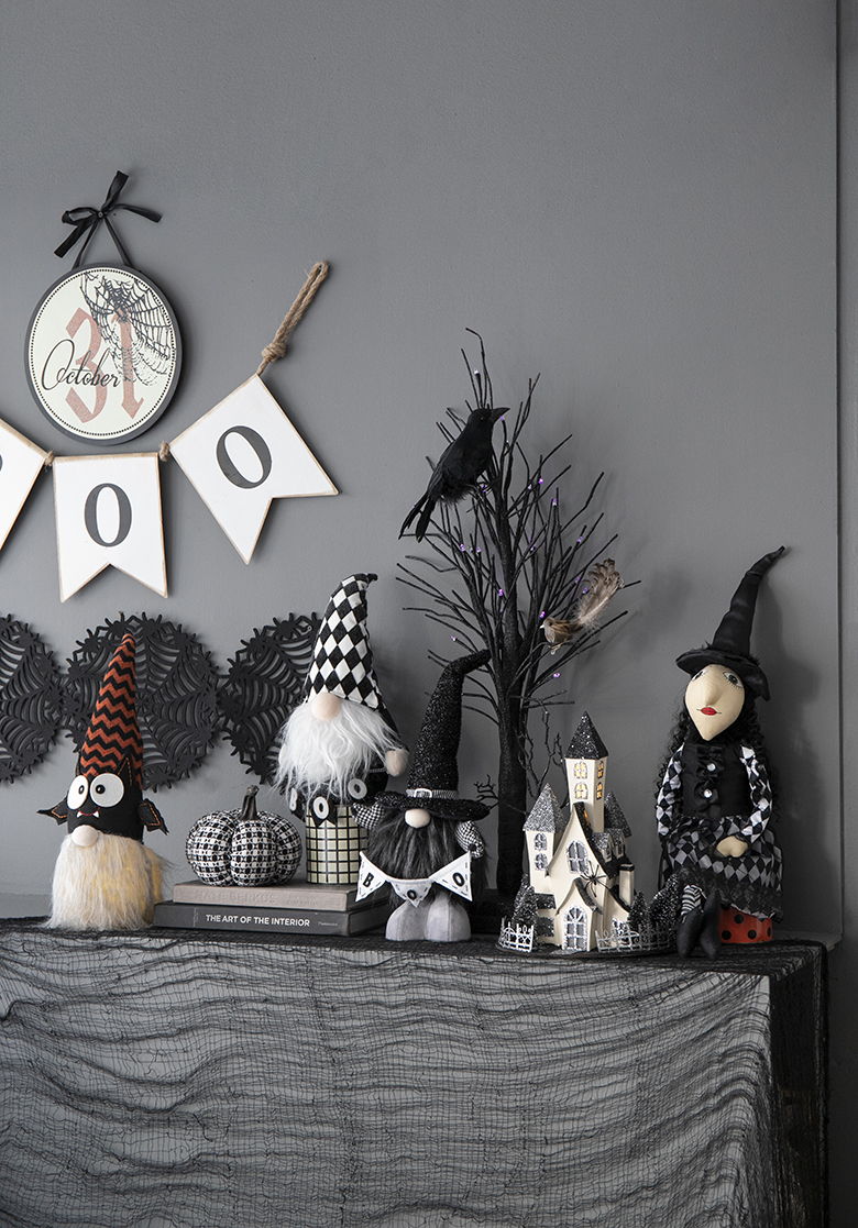 Gnome Decor, For Halloween Decor - Black / White