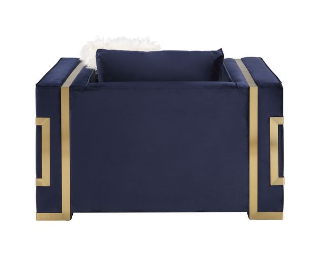 ACME Virrux - Chair - Blue Velvet & Gold Finish | Meri Furniture