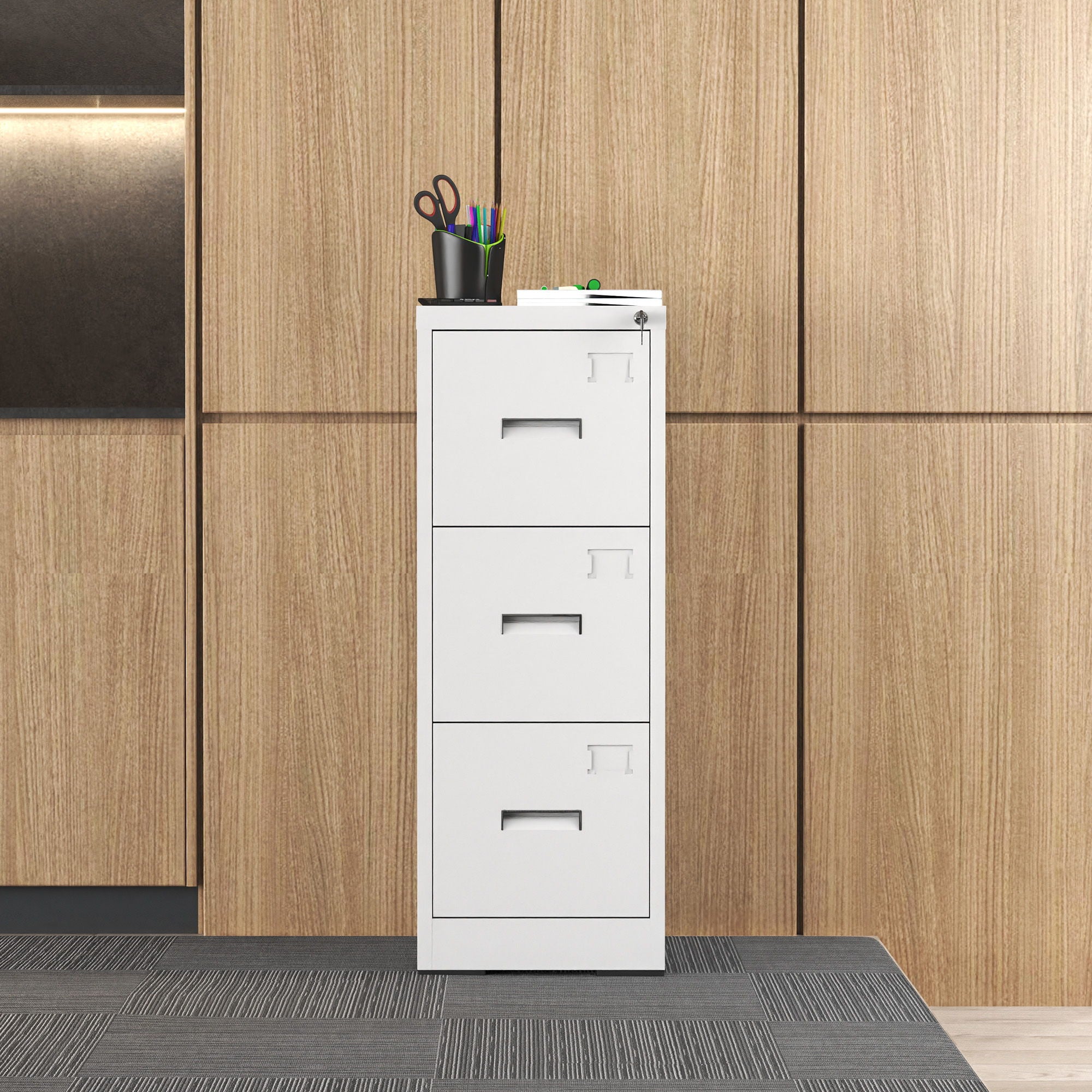 Modern Drawer Metal Vertical File Cabinet With Lock And Card Slot For Office