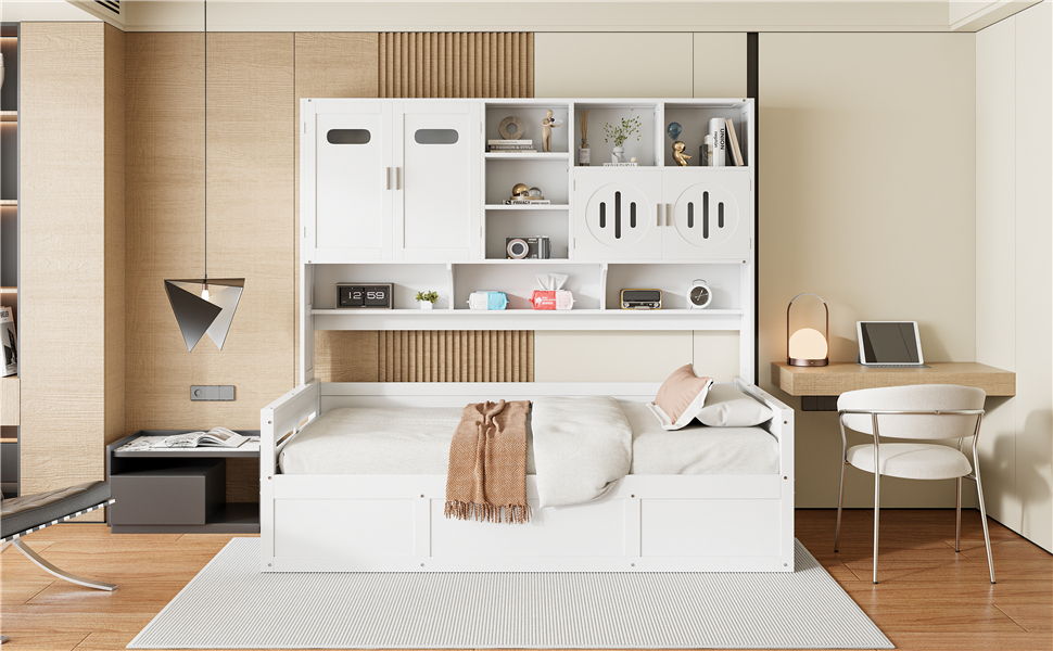 Daybed With All-In-One Cabinet And Shelf
