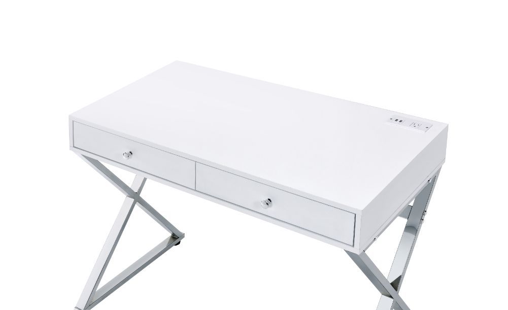 ACME Coleen - Desk - White & Chrome Finish | Meri Furniture
