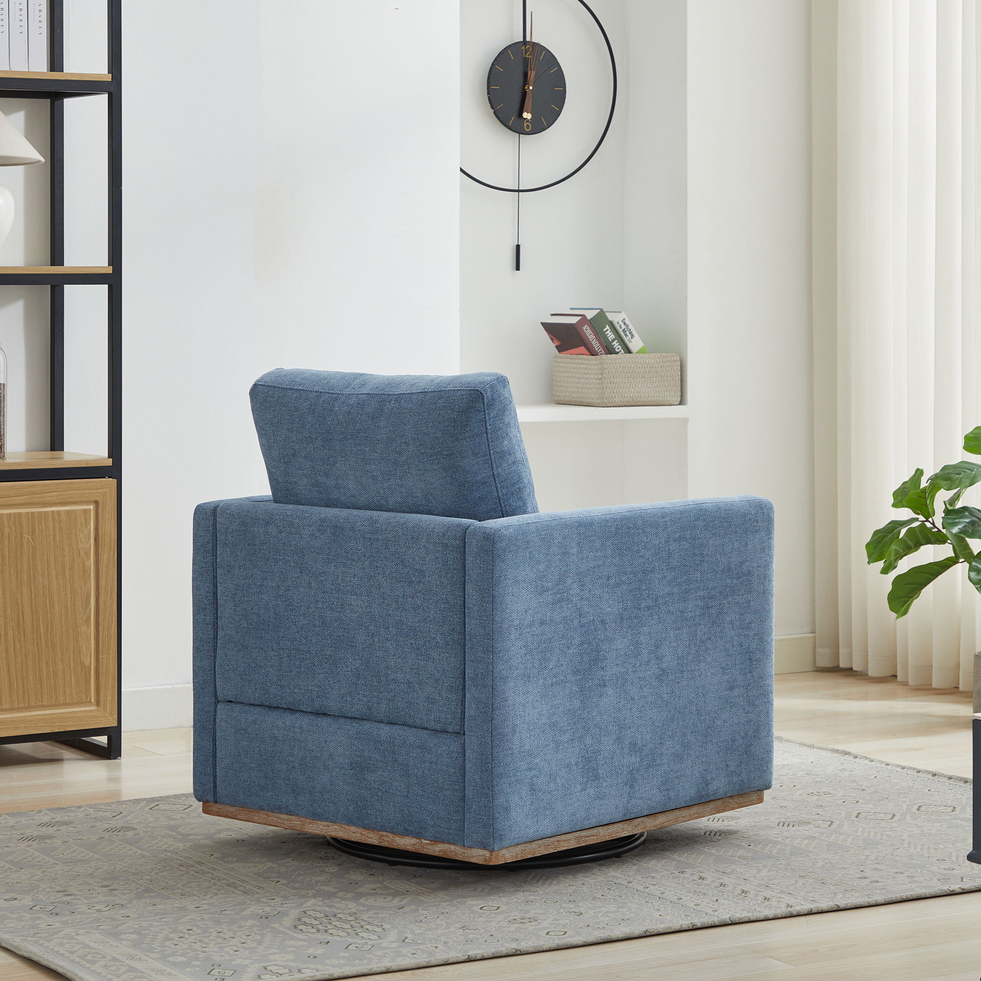 Modern Square Upholstered Swivel Accent Chair With Metal Base
