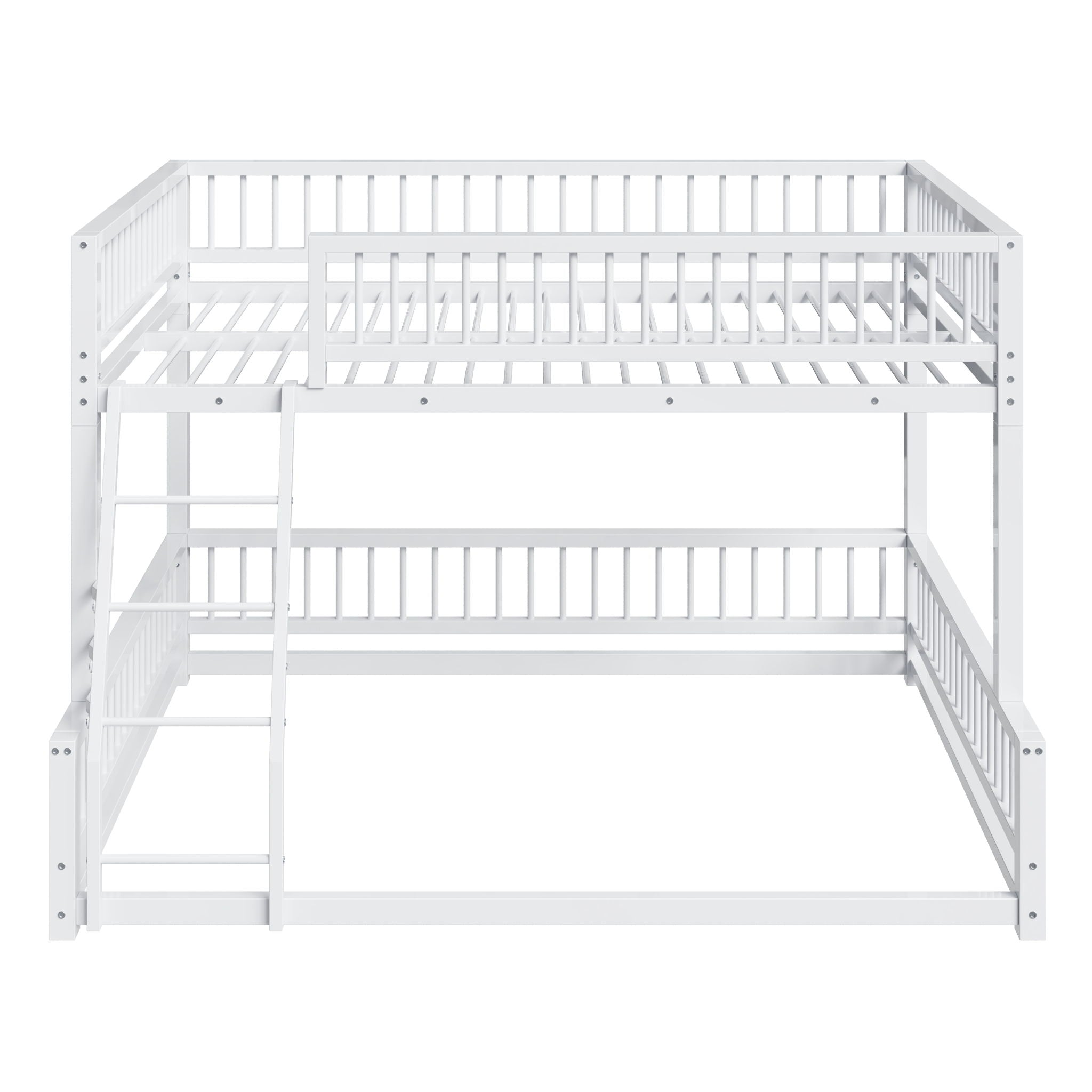 Bunk Bed Frame With Ladder And Safety Guardrails