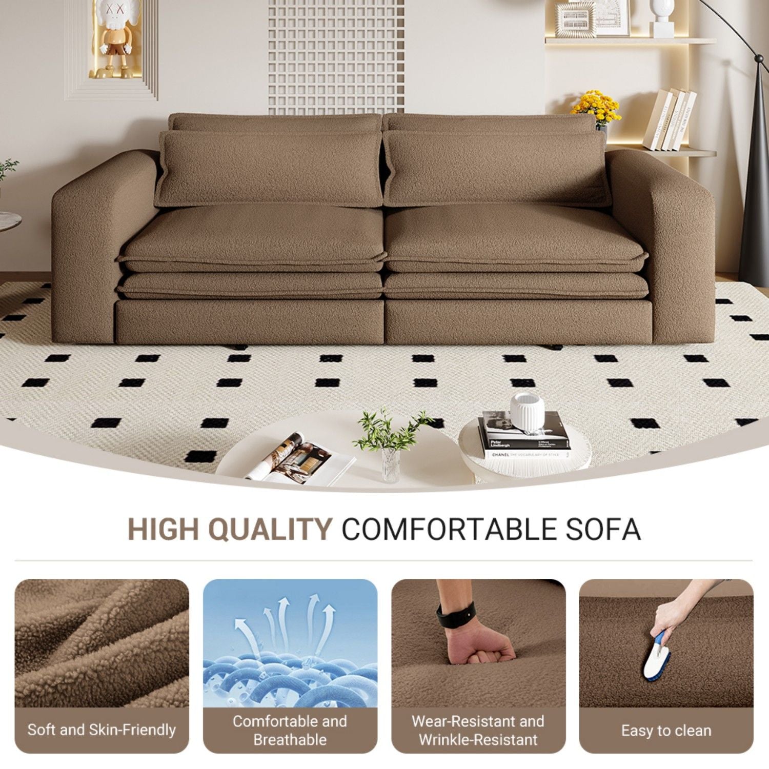 King Size Sleeper Pull Out Sofa Bed, 3 In 1 Convertible Chaise Lounge With 2 Pillows For Living Room - Camel