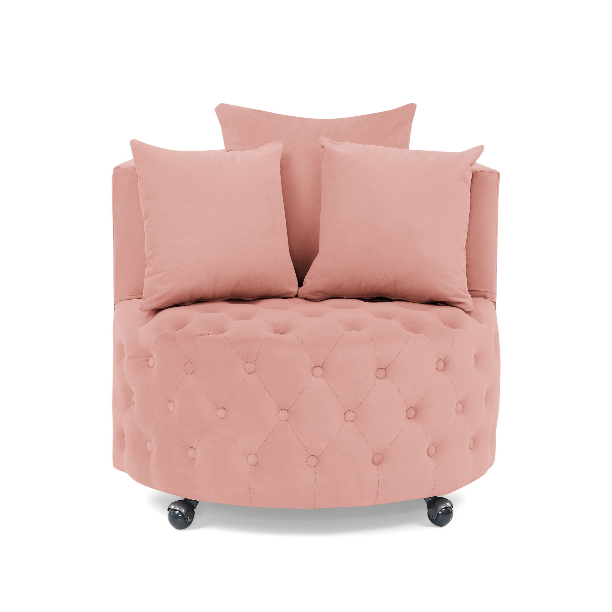 Modern Upholstered Swivel Chair With Button Tufted Design And Movable Wheels