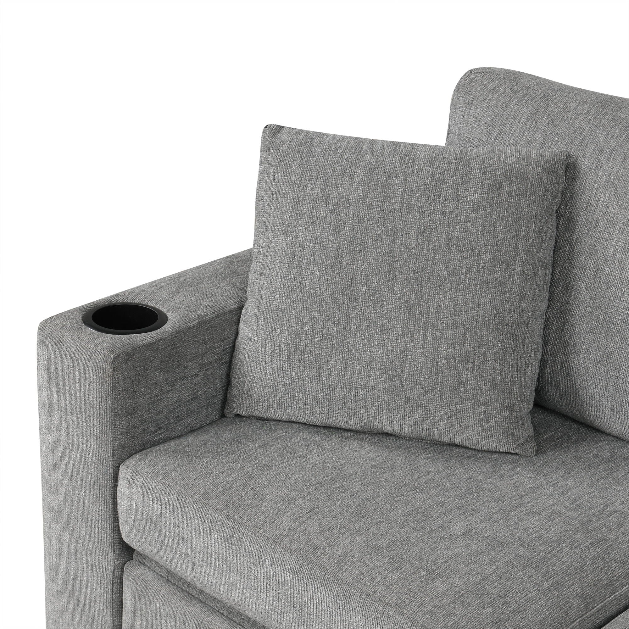 Modern U-Shaped Sectional Sofa Convertible Pull-Out Sofa Bed With USB Ports And Cup Holders