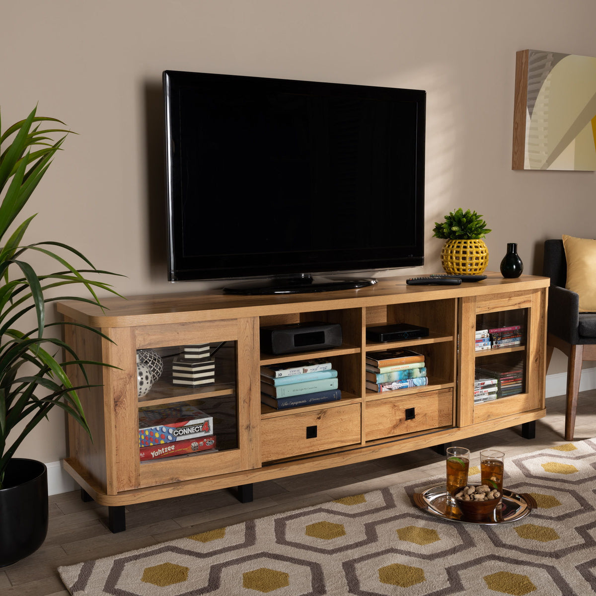 Walda Modern and Contemporary Oak Brown Finished Wood 2-Drawer TV Stand