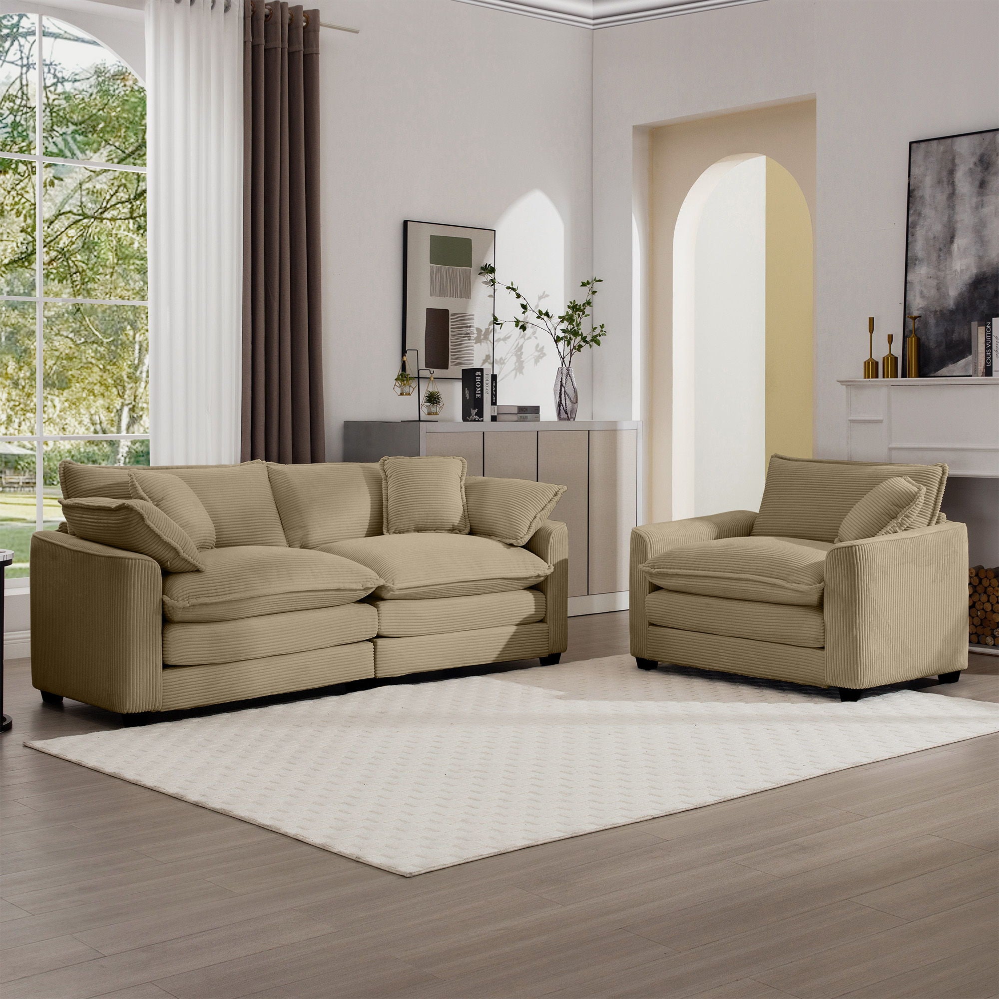 Elegant Corduroy Oversized Sectional Sofa Set With Deep Seats And Flexible Layout