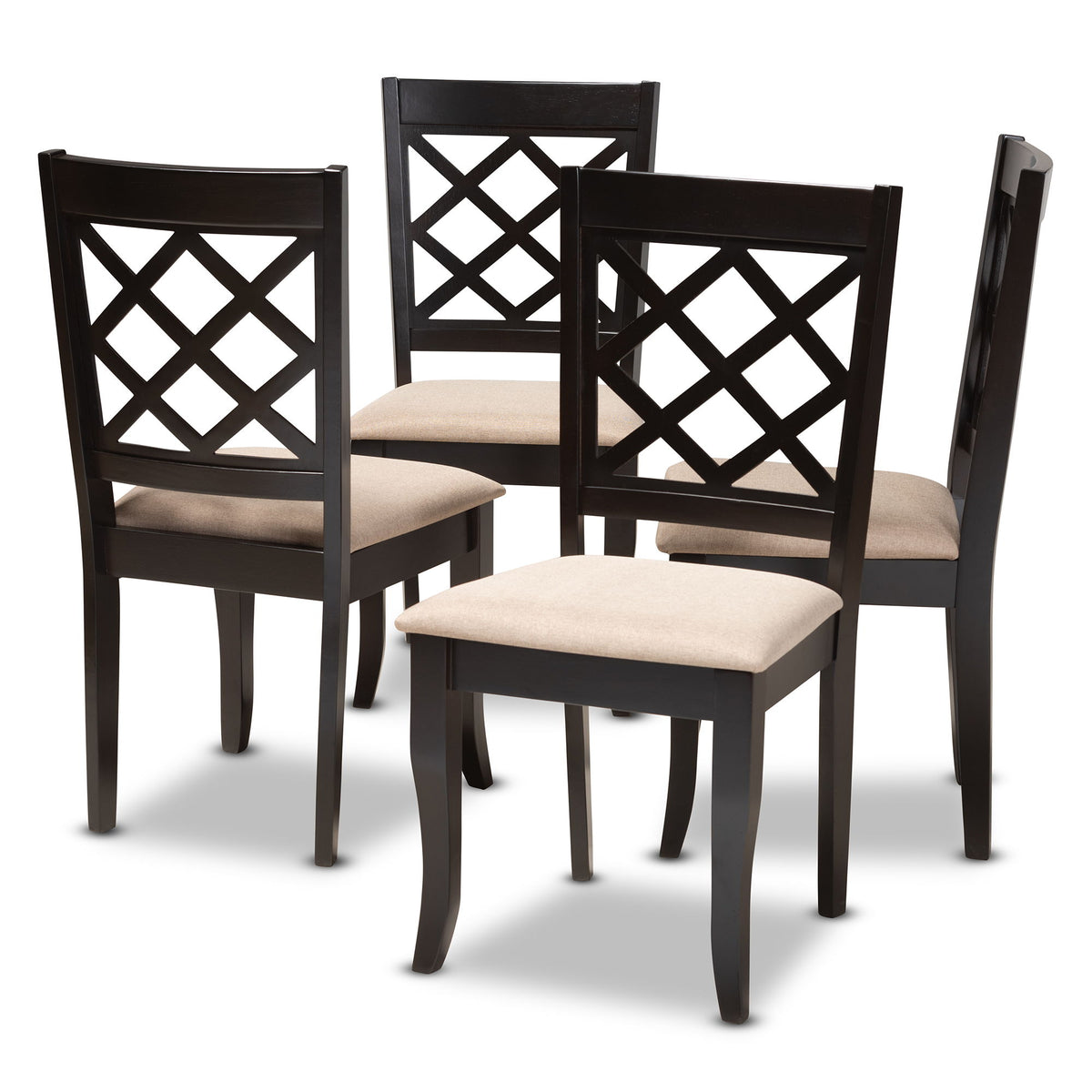 Verner Modern and Contemporary Sand Fabric Upholstered Espresso Brown Finished Wood Dining Chair Set of 4