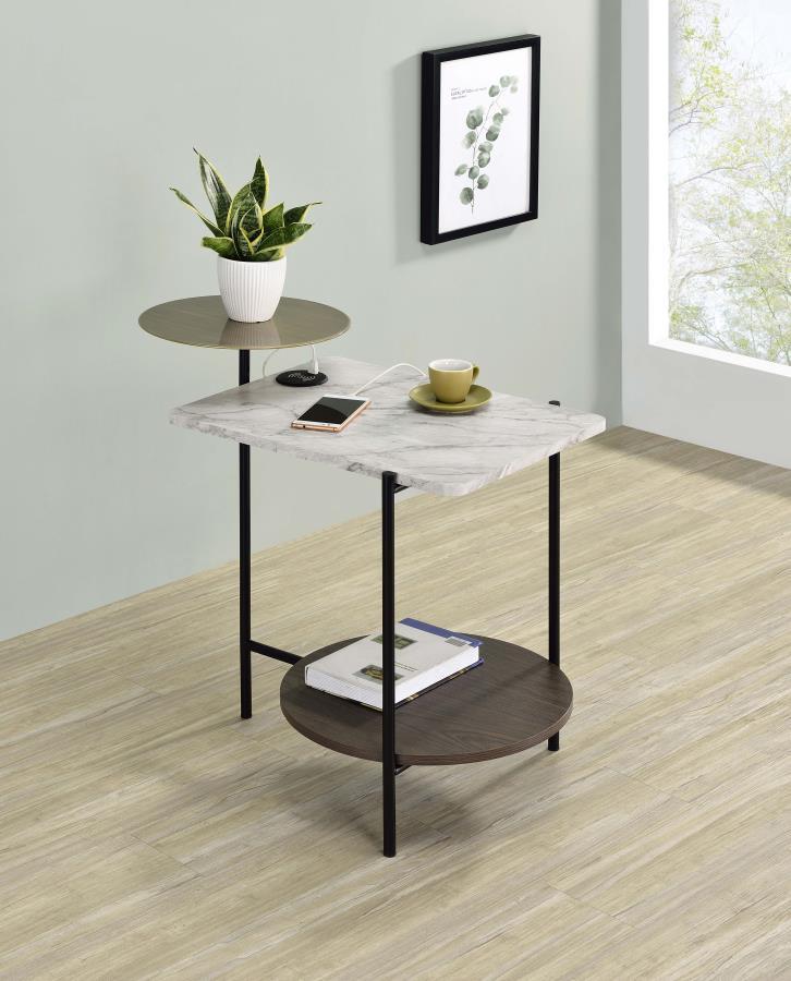 Coaster Fine Furniture Ottilie - 3-Tier Side Table Wireless Charger - White And Black | Meri Furniture
