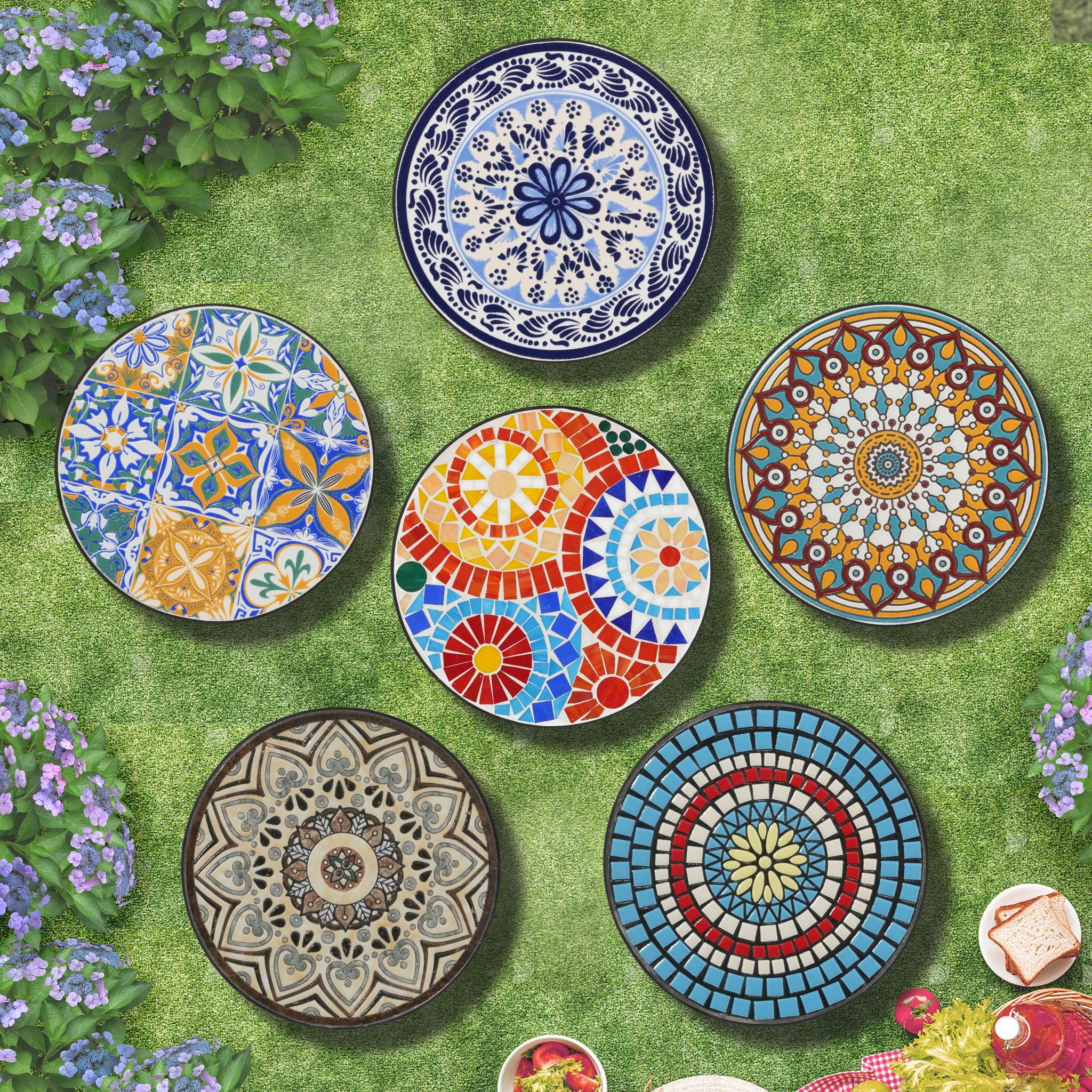 French Country Patio Side Table With Vibrant Tile Top