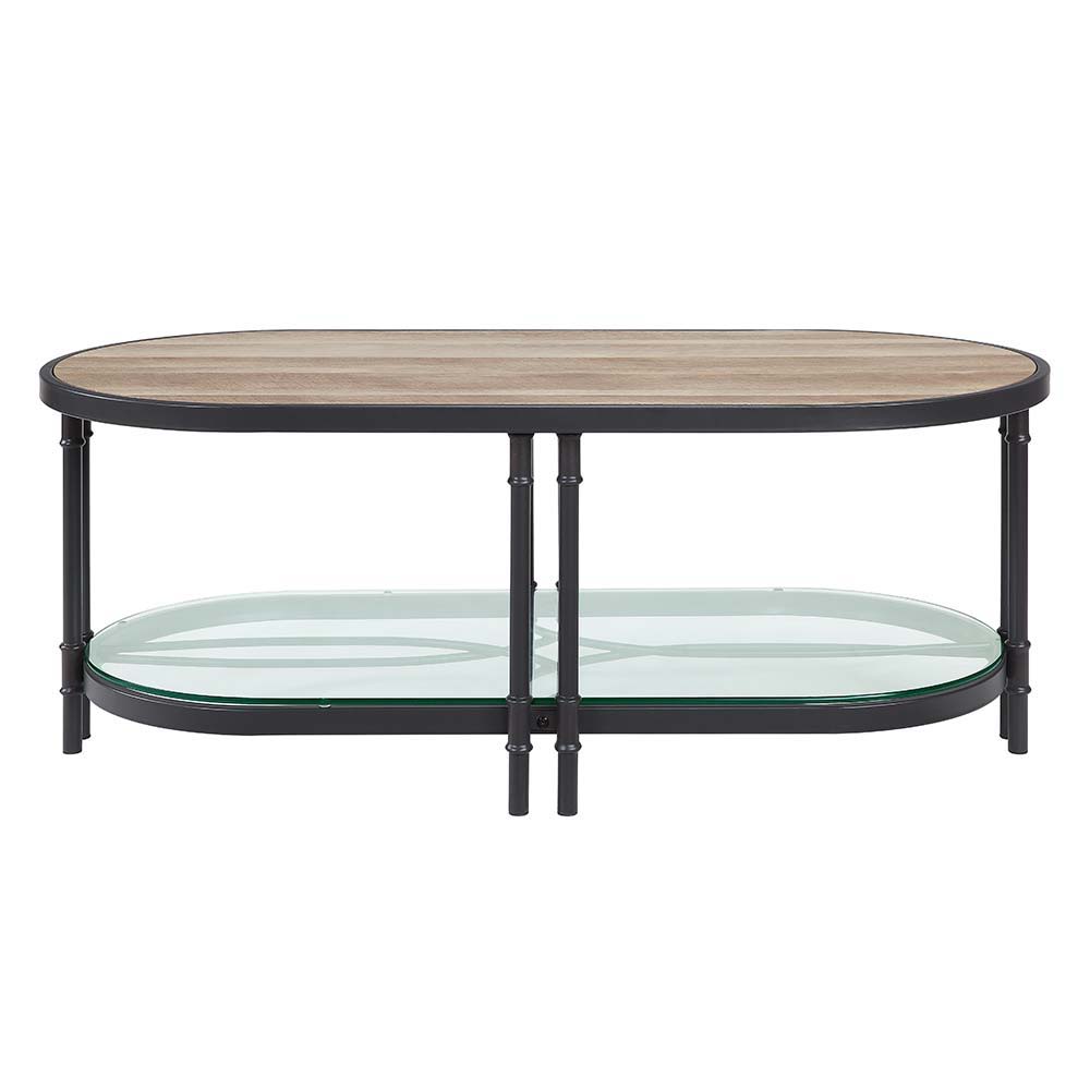 ACME Brantley - Coffee Table - Oak & Sandy Black Finish - Metal - 18" | Meri Furniture
