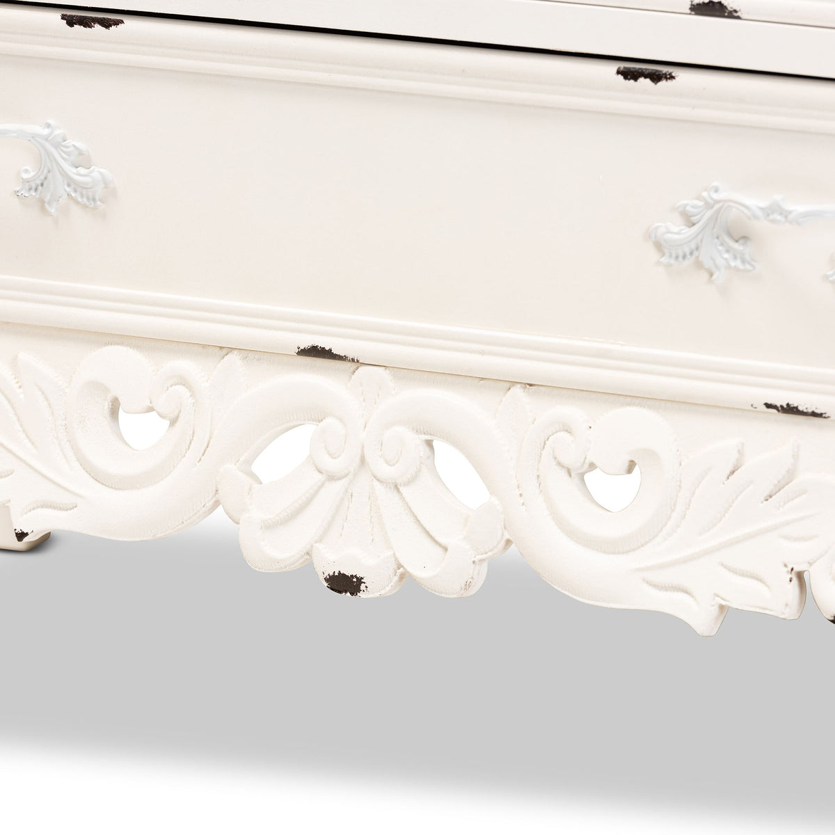 Levron Classic and Traditional Two-Tone Walnut Brown and Antique White Finished Wood 5-Drawer Storage Cabinet
