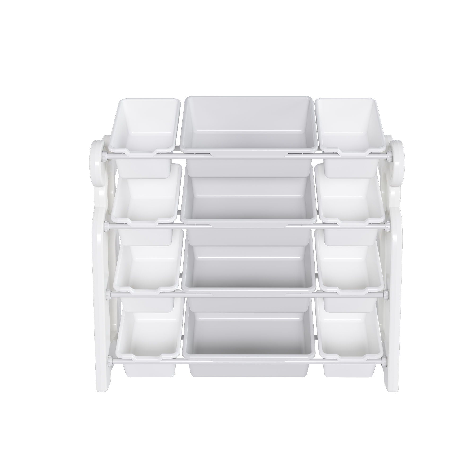 Multi Functional Kids Toy Storage Organizer Cabinet With Hdpe Shelf And 12 Bins - Gray White