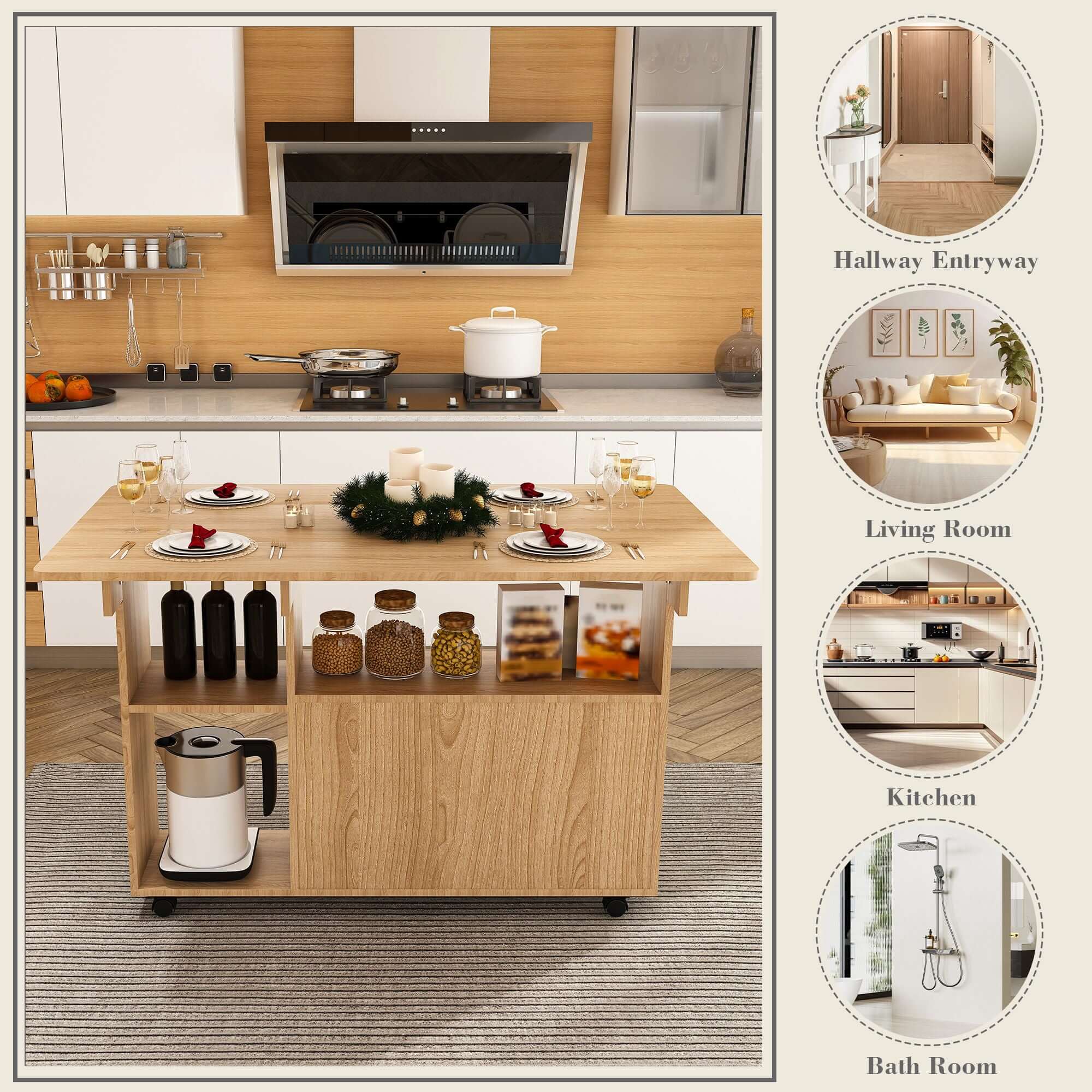 Multi Functional Folding Table With Storage Shelves And Wheels