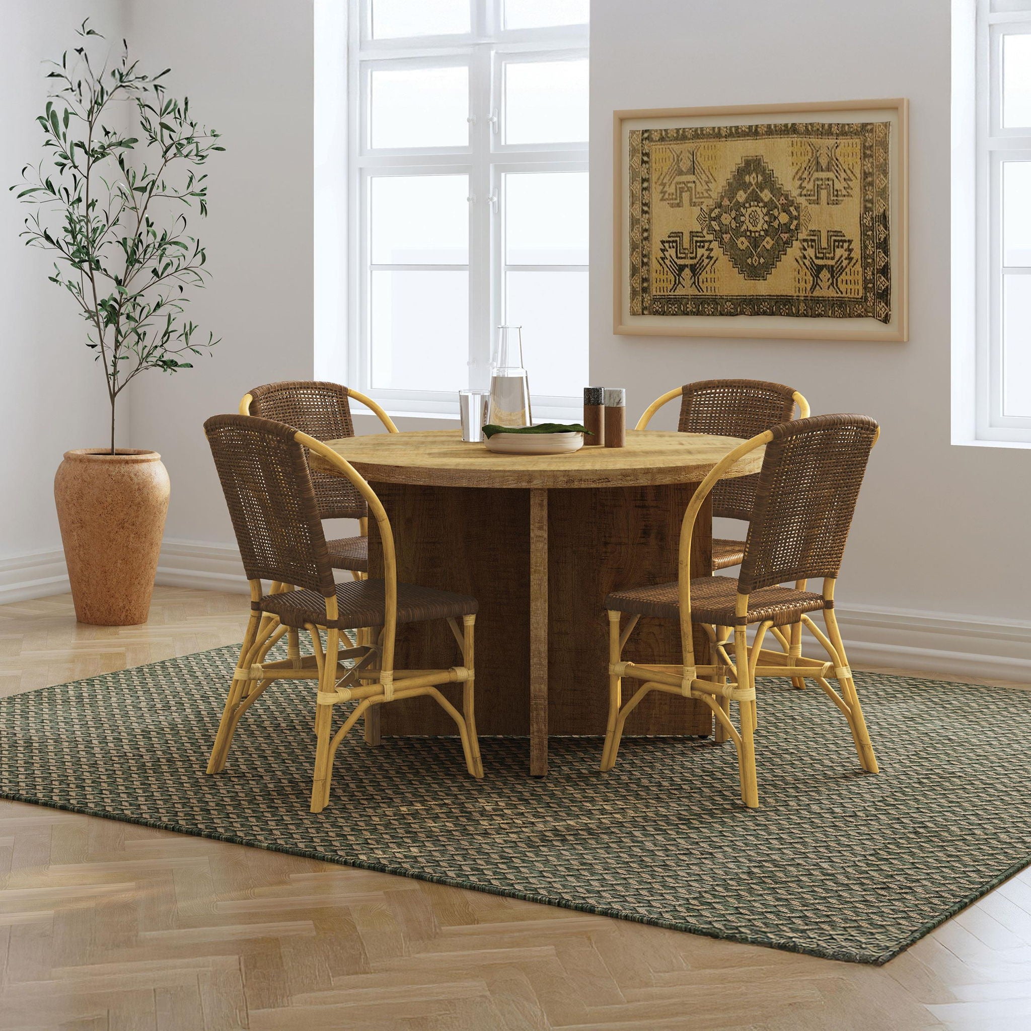 Lexley Woven Rattan Dining Side Chair Brown (Set of 2)