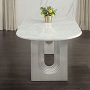 Zayn - Dining Table - White Natrual Marble Top & White
